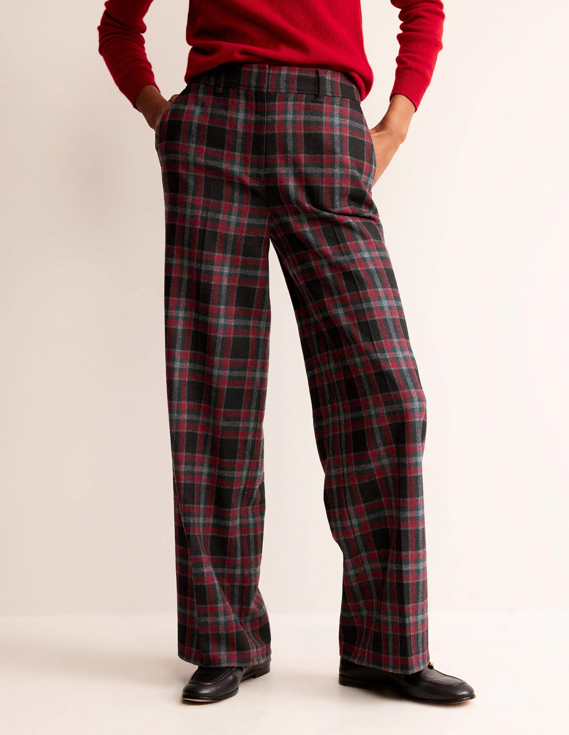 Westbourne Wool Blend Trousers-Green and Brown Check-4