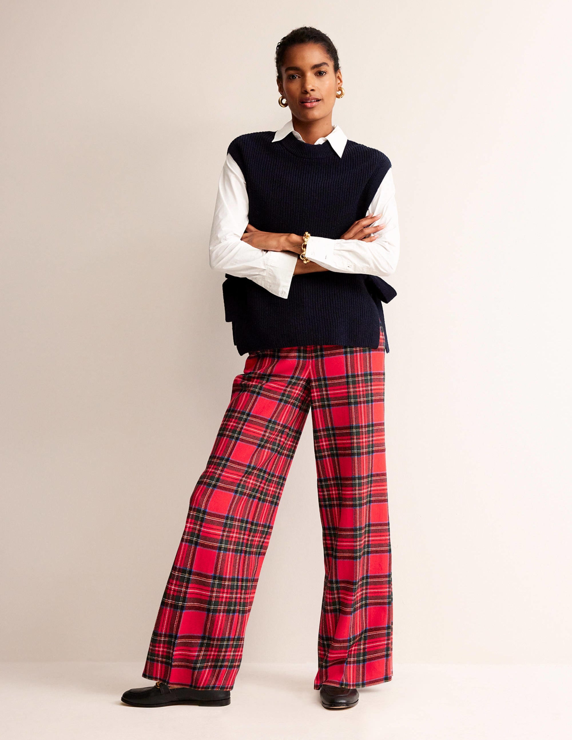 Westbourne Wool Blend Trousers-Red Tartan Check - Image 1