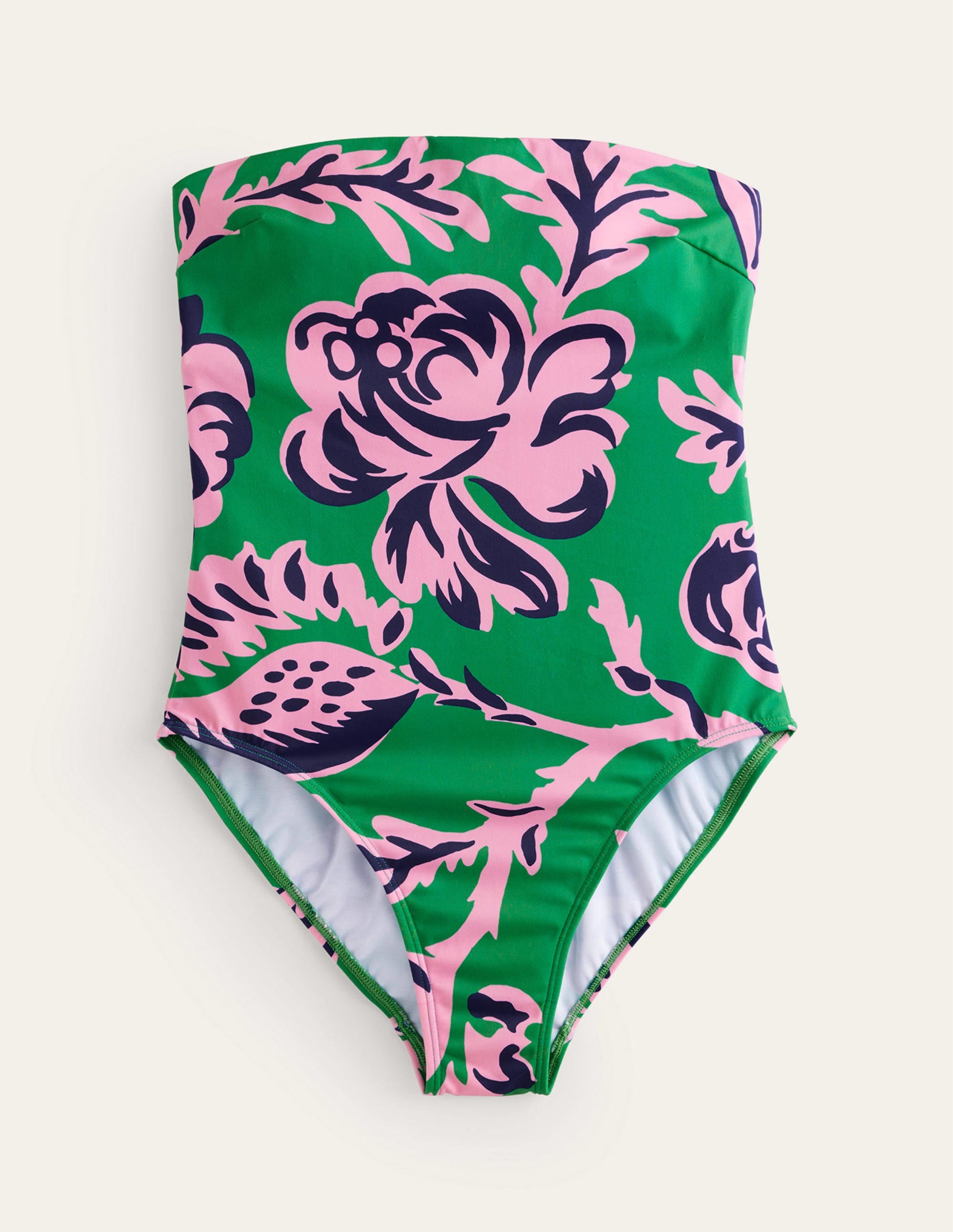 Support Bandeau Swimsuit-Green Tambourine, Rose Blush - Image 5