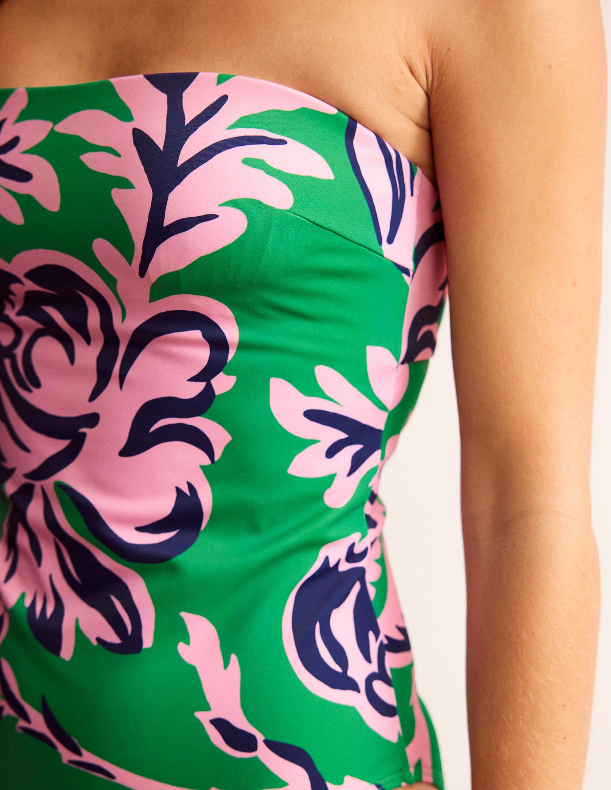 Support Bandeau Swimsuit-Green Tambourine, Rose Blush-2