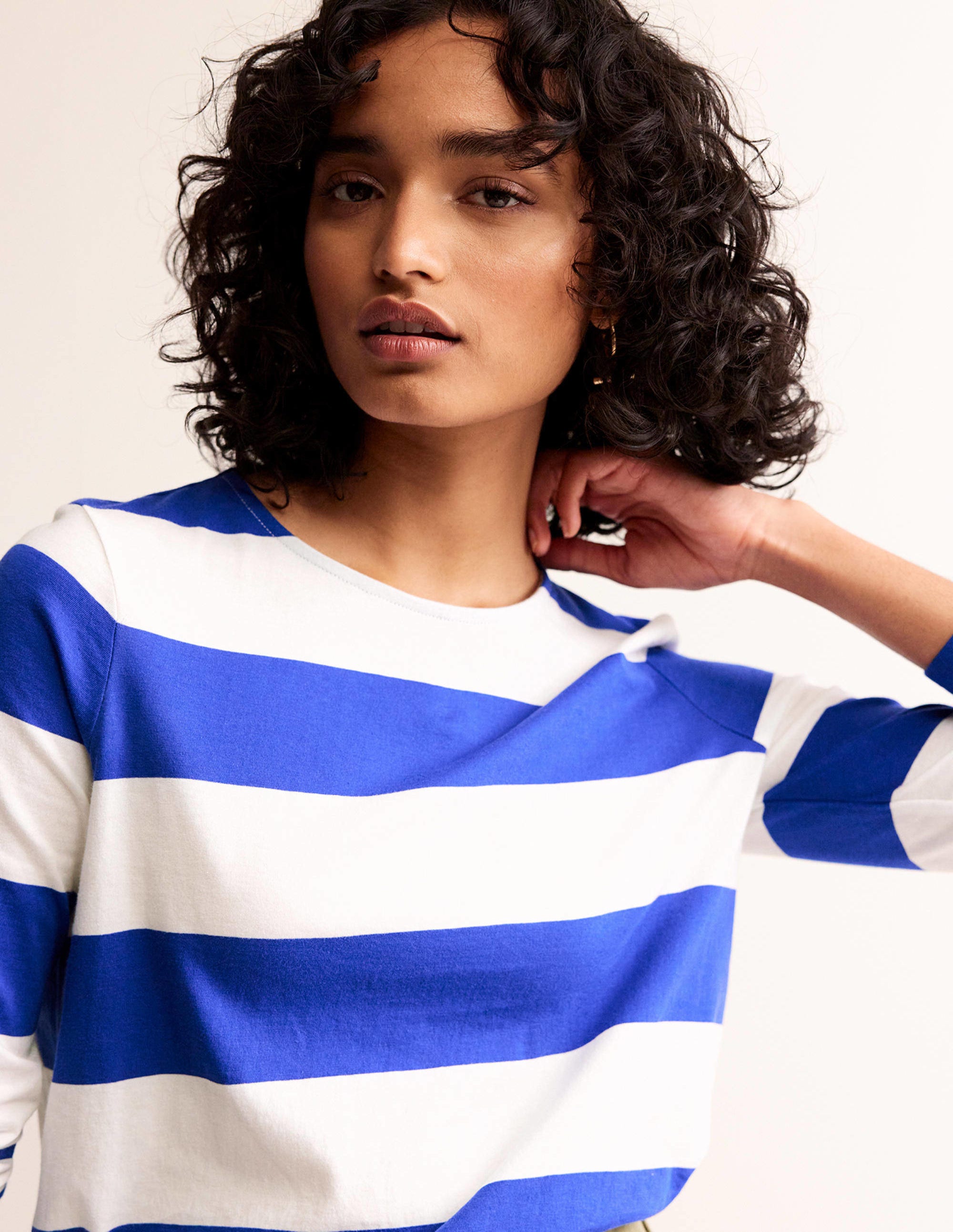 Bea Long Sleeve Breton-Blue, Ivory Wide Stripe - Image 2