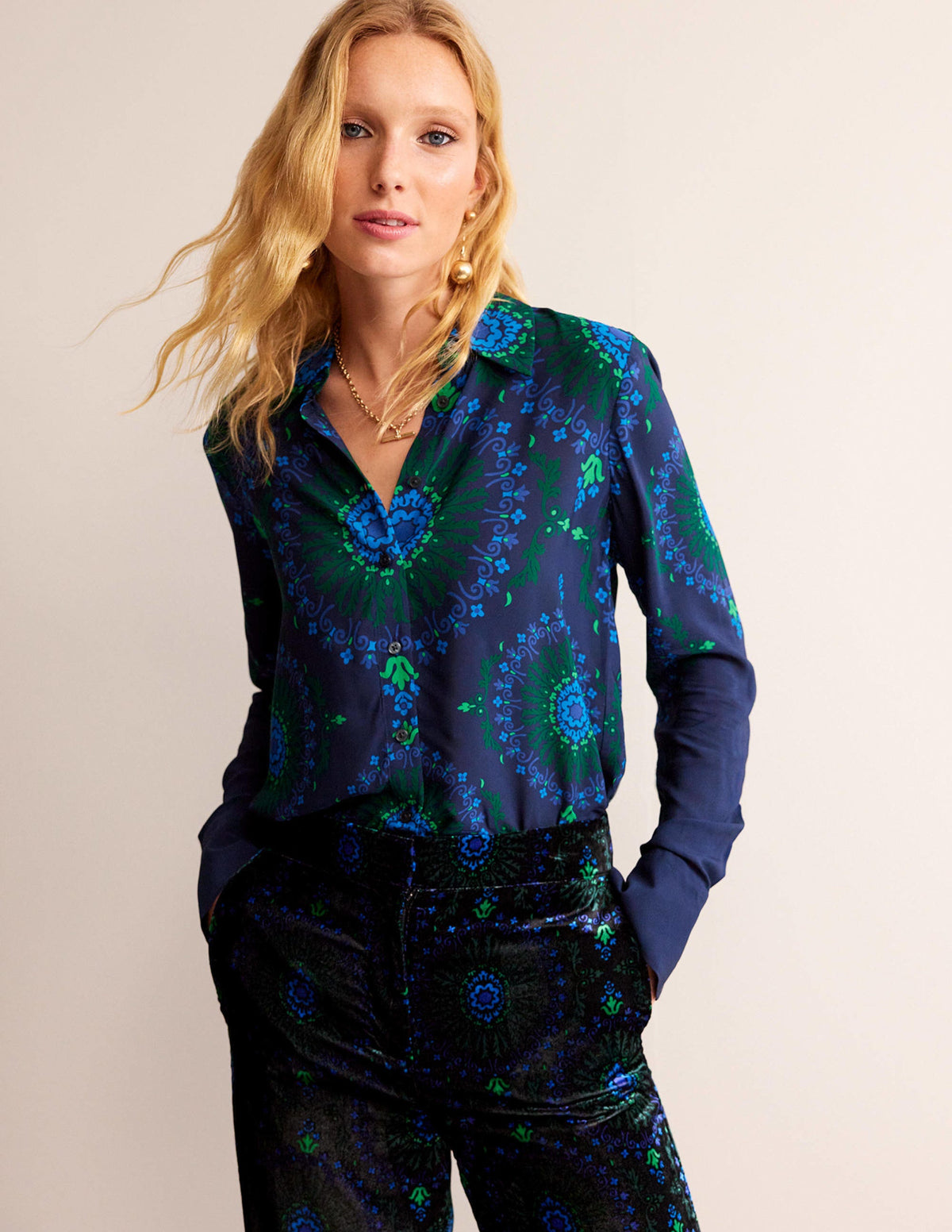 Sienna Shirt-French Navy, Artizian Geo - Image 1