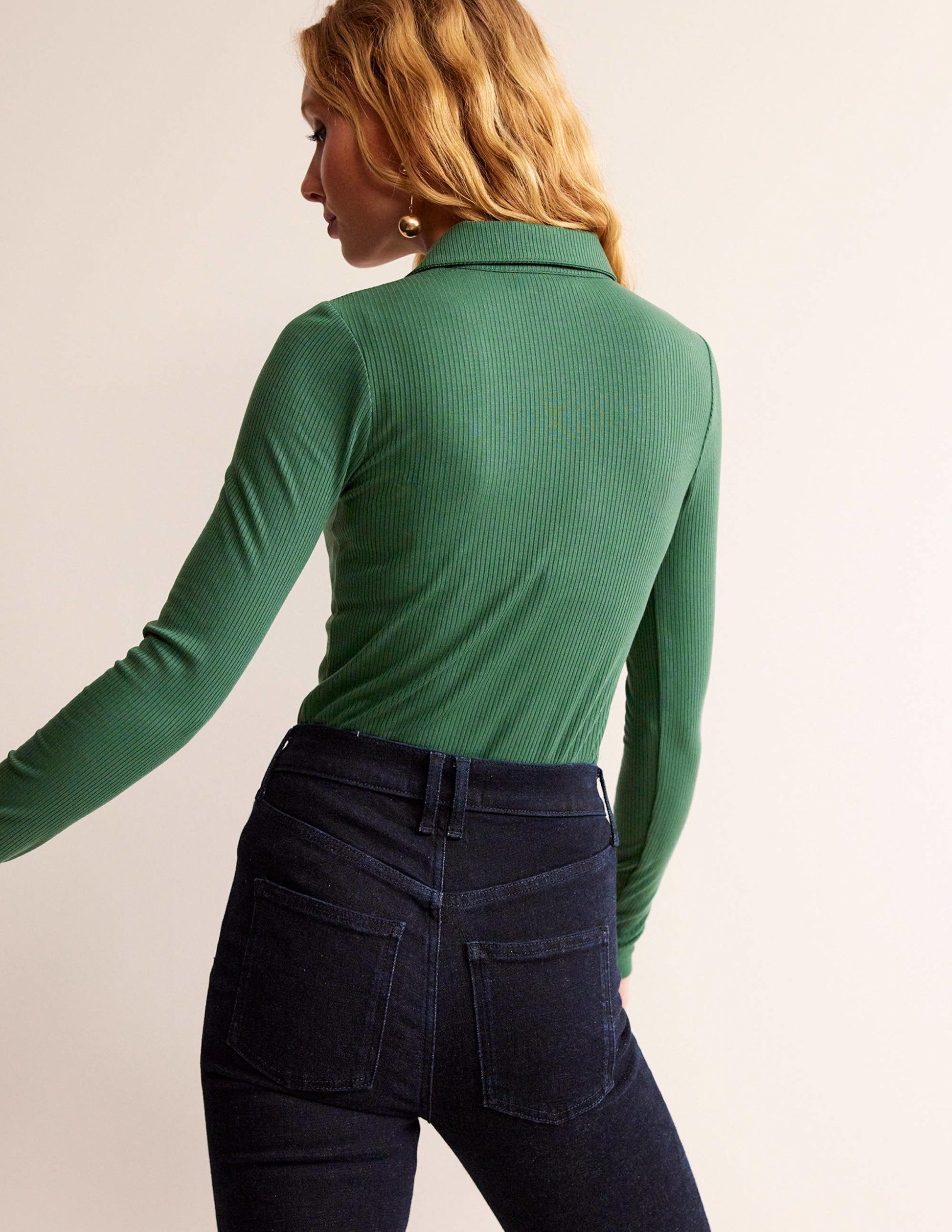 Jewelled-Button Ribbed Shirt-Palm Leaf-3