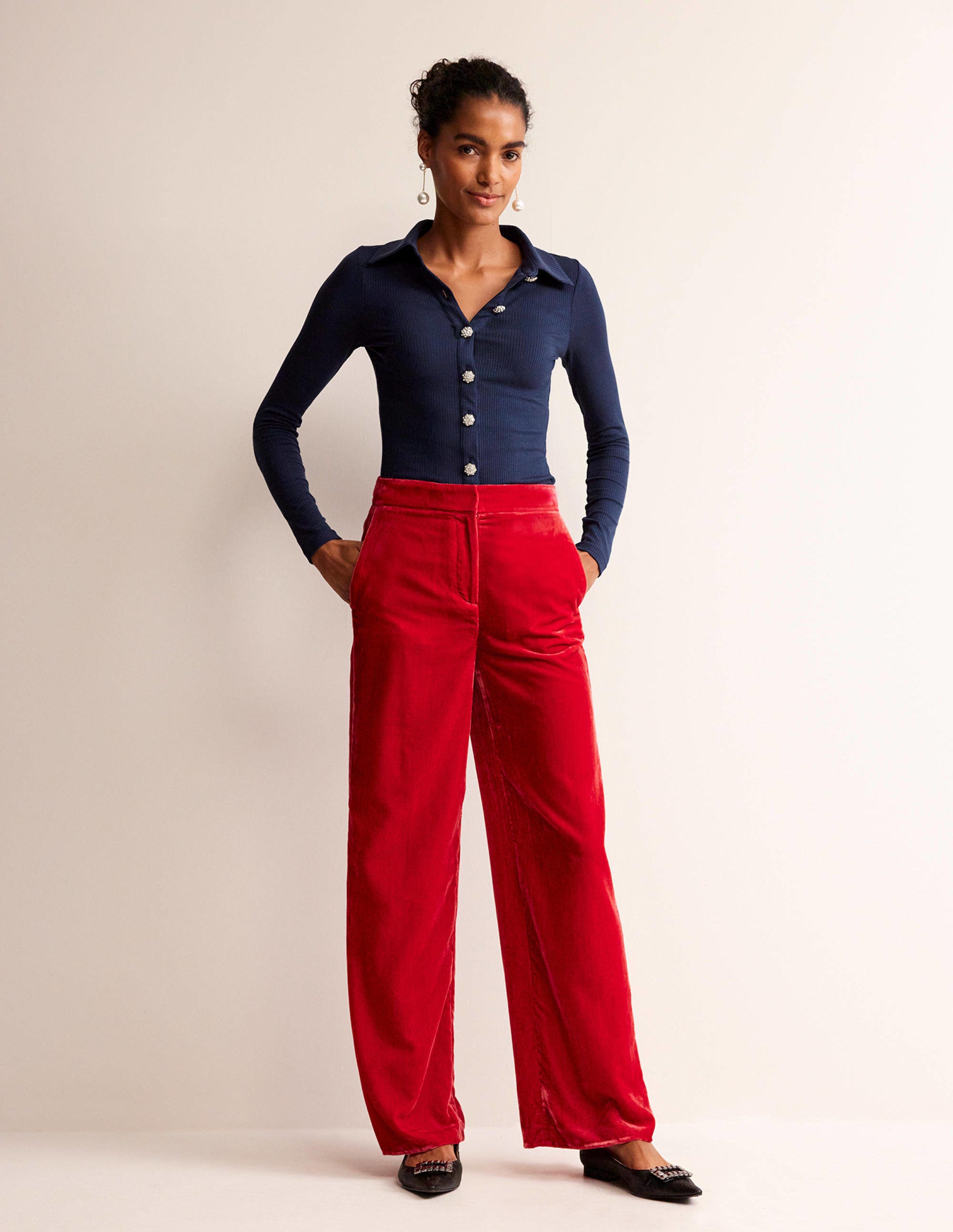 Jewelled-Button Ribbed Shirt-French Navy - Image 5