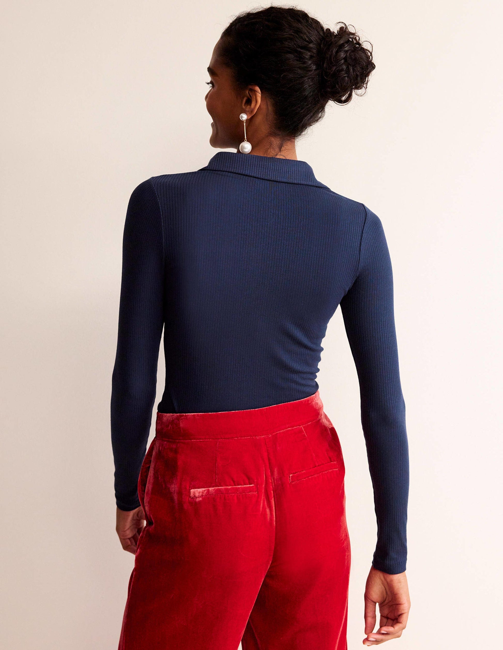 Jewelled-Button Ribbed Shirt-French Navy-6