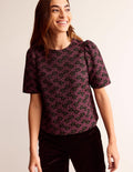 Jacquard Short Sleeve Top-Jacquard Floral