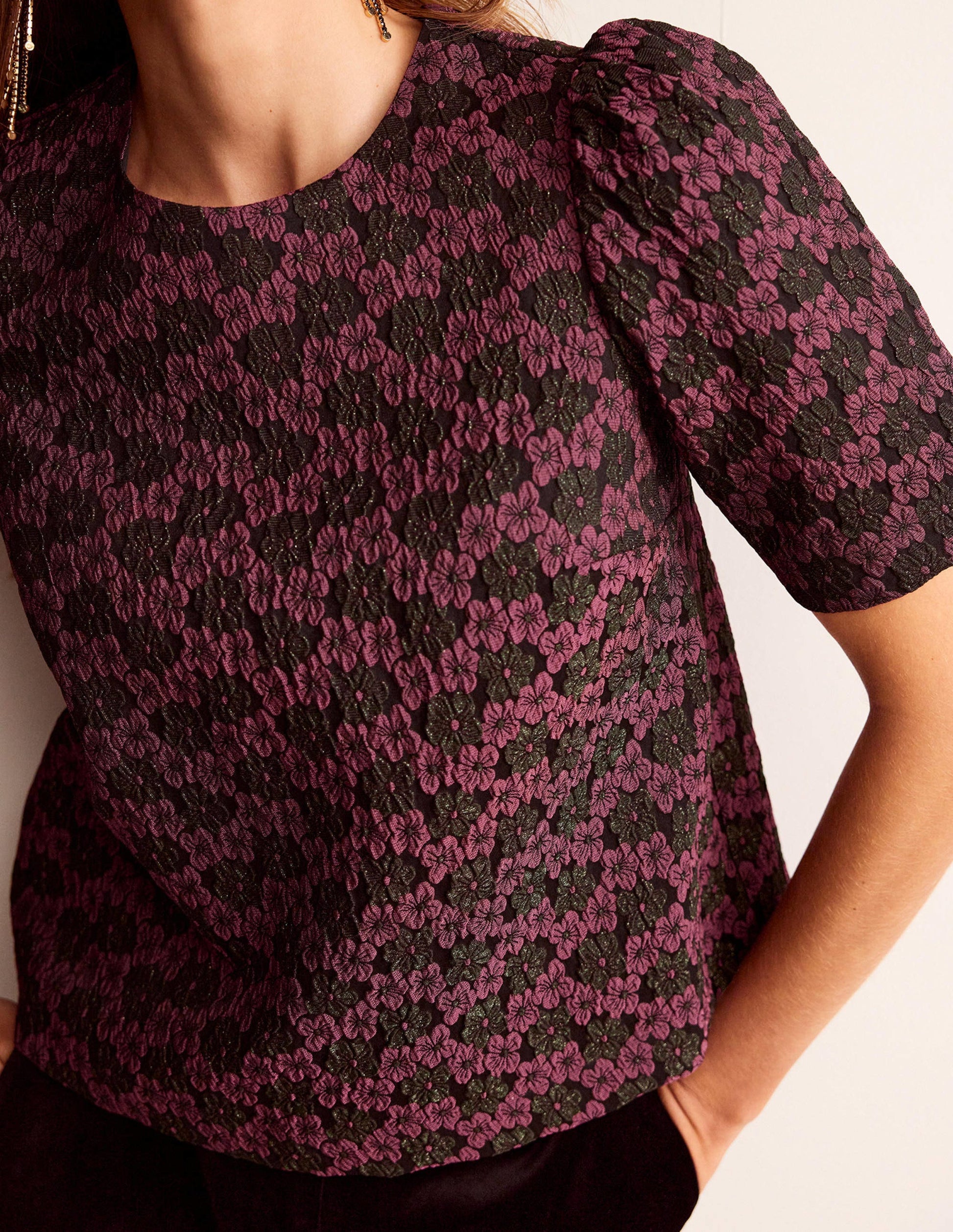Jacquard Short Sleeve Top-Jacquard Floral-2