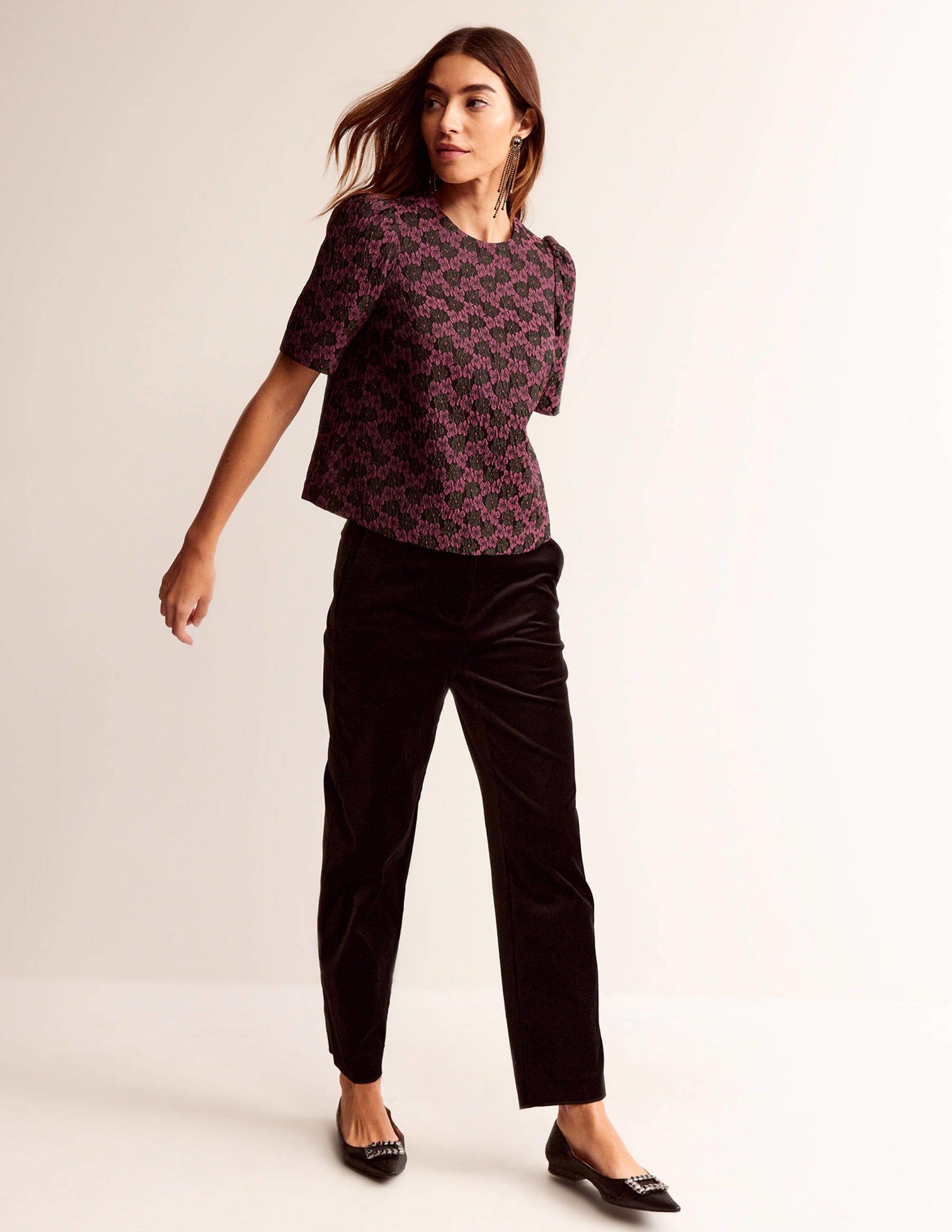 Jacquard Short Sleeve Top-Jacquard Floral-4