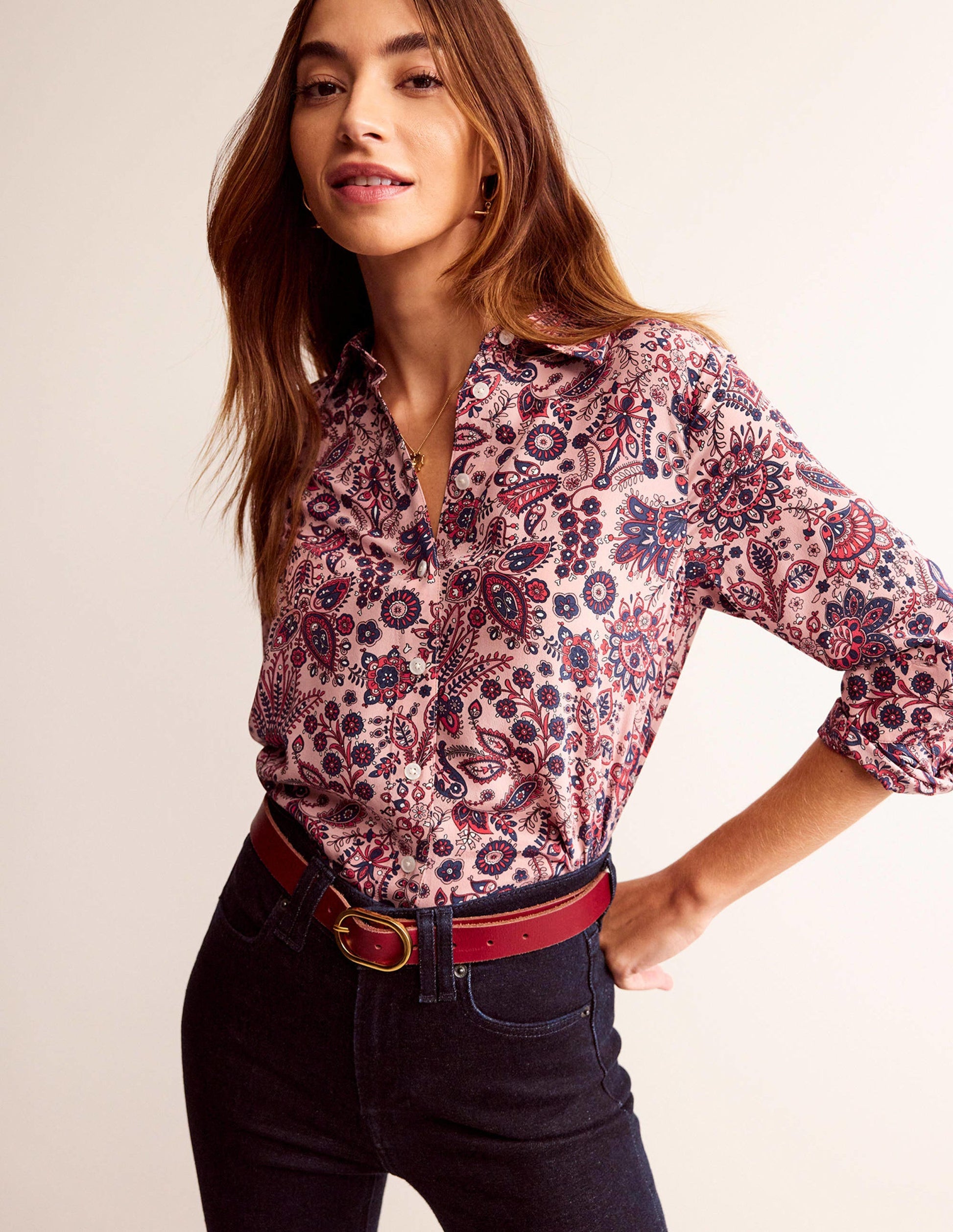 Sienna Silk Shirt-Chalky Pink, Azalea Bloom-1