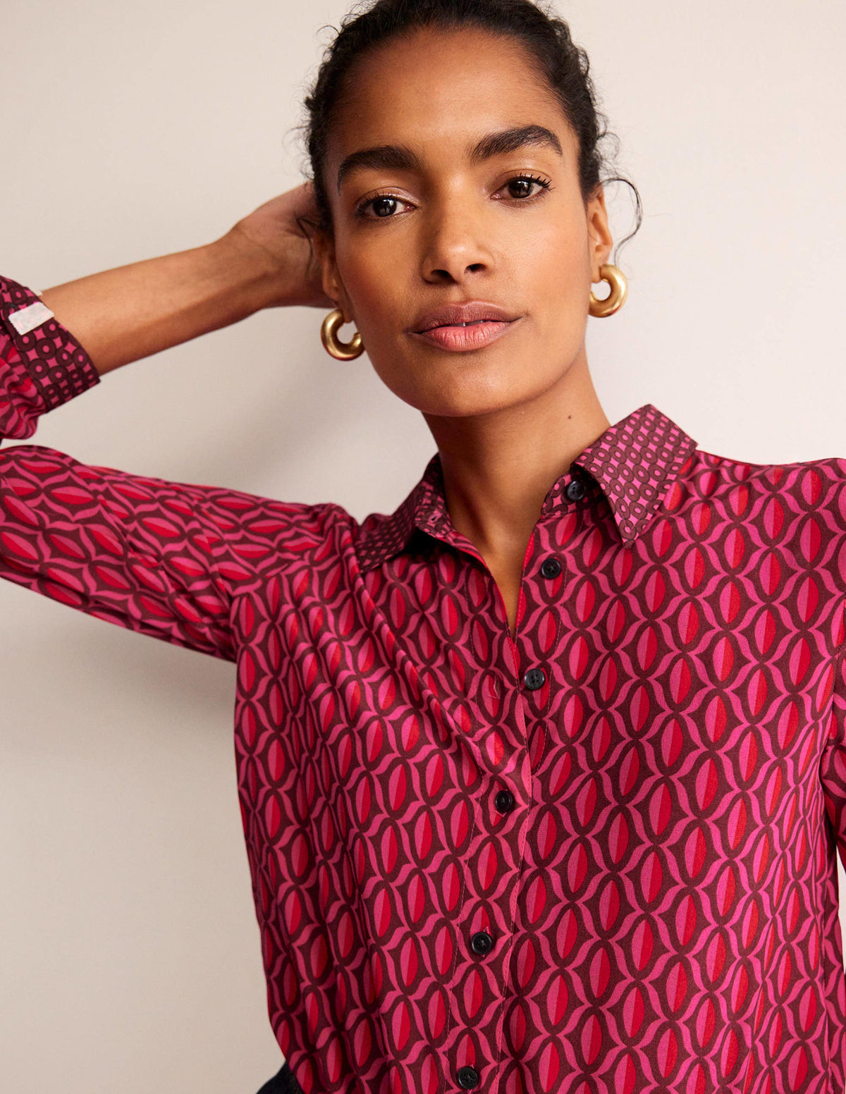 Sienna Silk Shirt-Vibrant Pink, Geo Valley-2