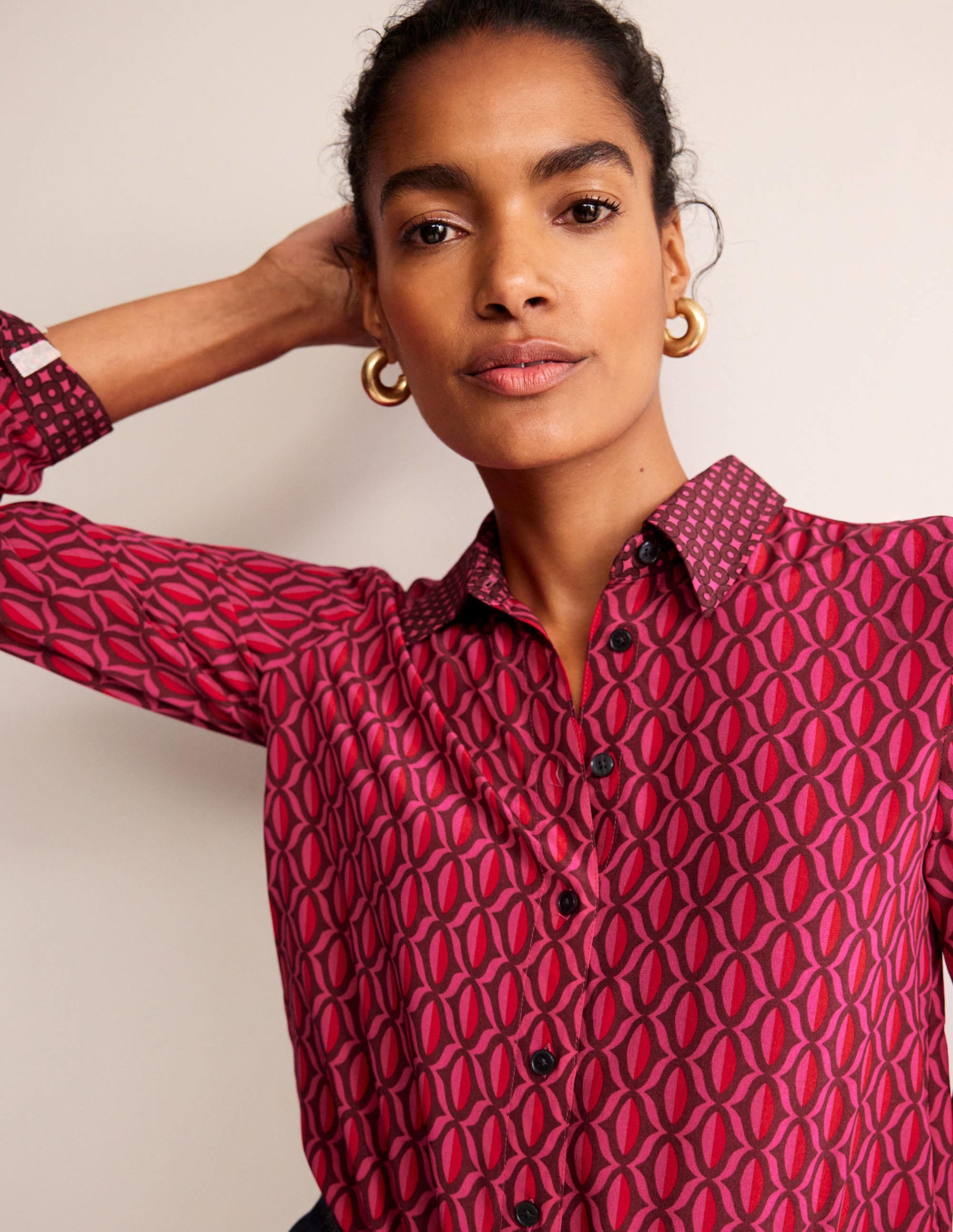 Sienna Silk Shirt-Vibrant Pink, Geo Valley - Image 2