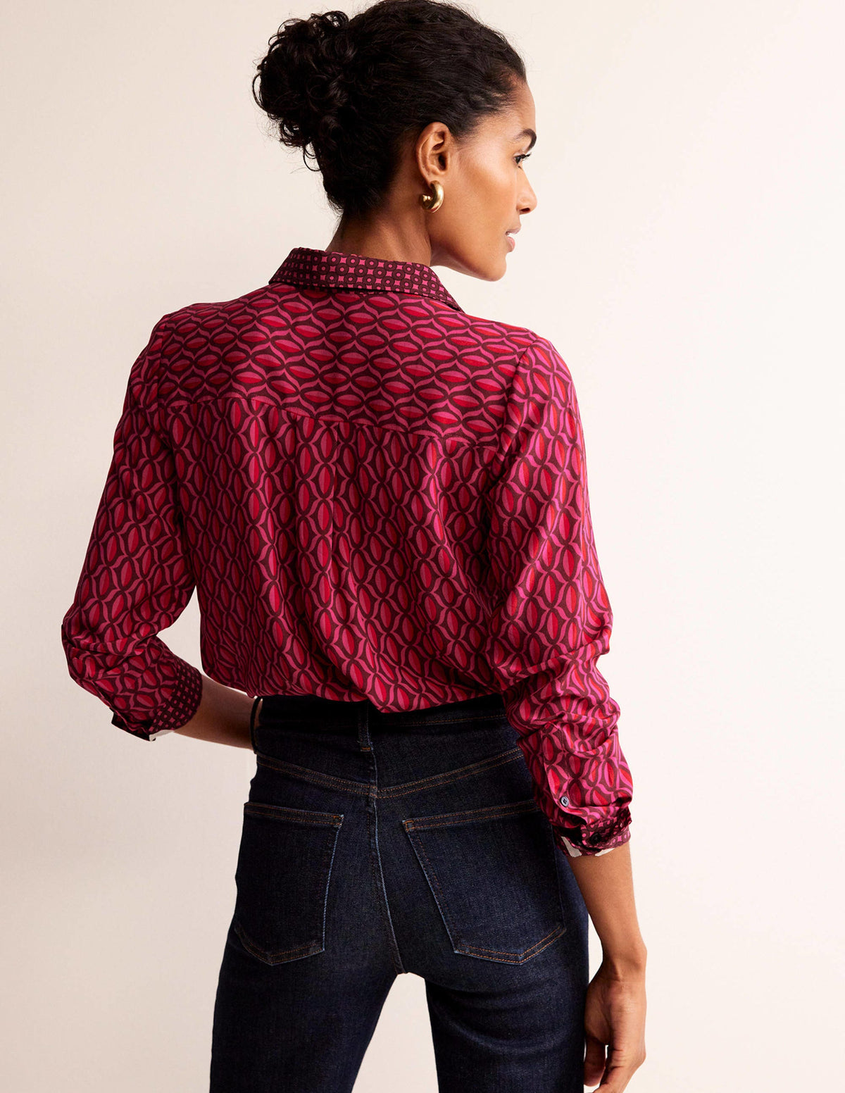 Sienna Silk Shirt-Vibrant Pink, Geo Valley - Image 3