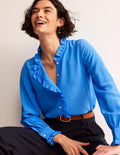 Ruffle Neck Silk Blouse-Surf the Web