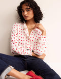 Ruffle Neck Silk Blouse-Ivory, Love Heart