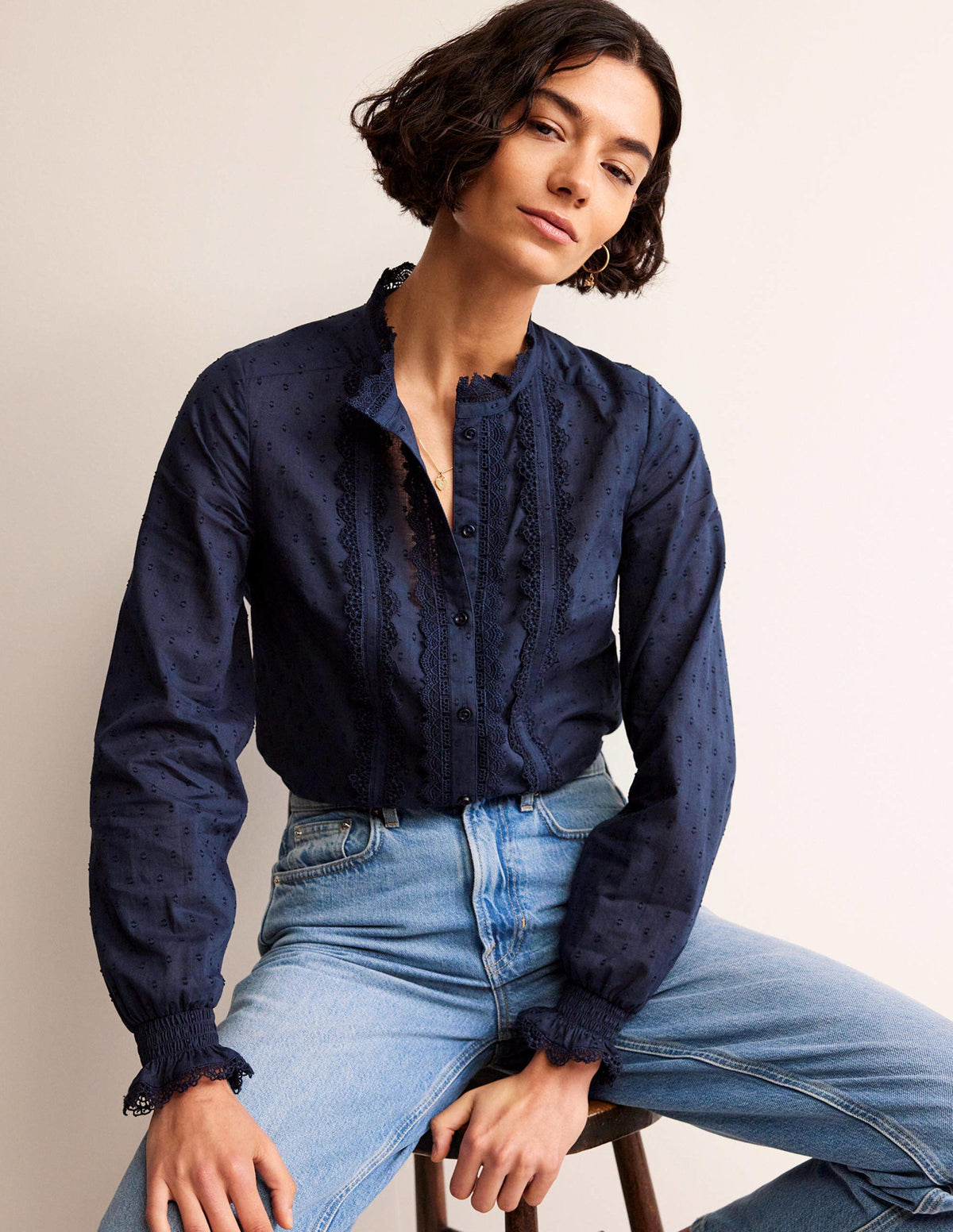 Romantic Textured Top-Navy-1