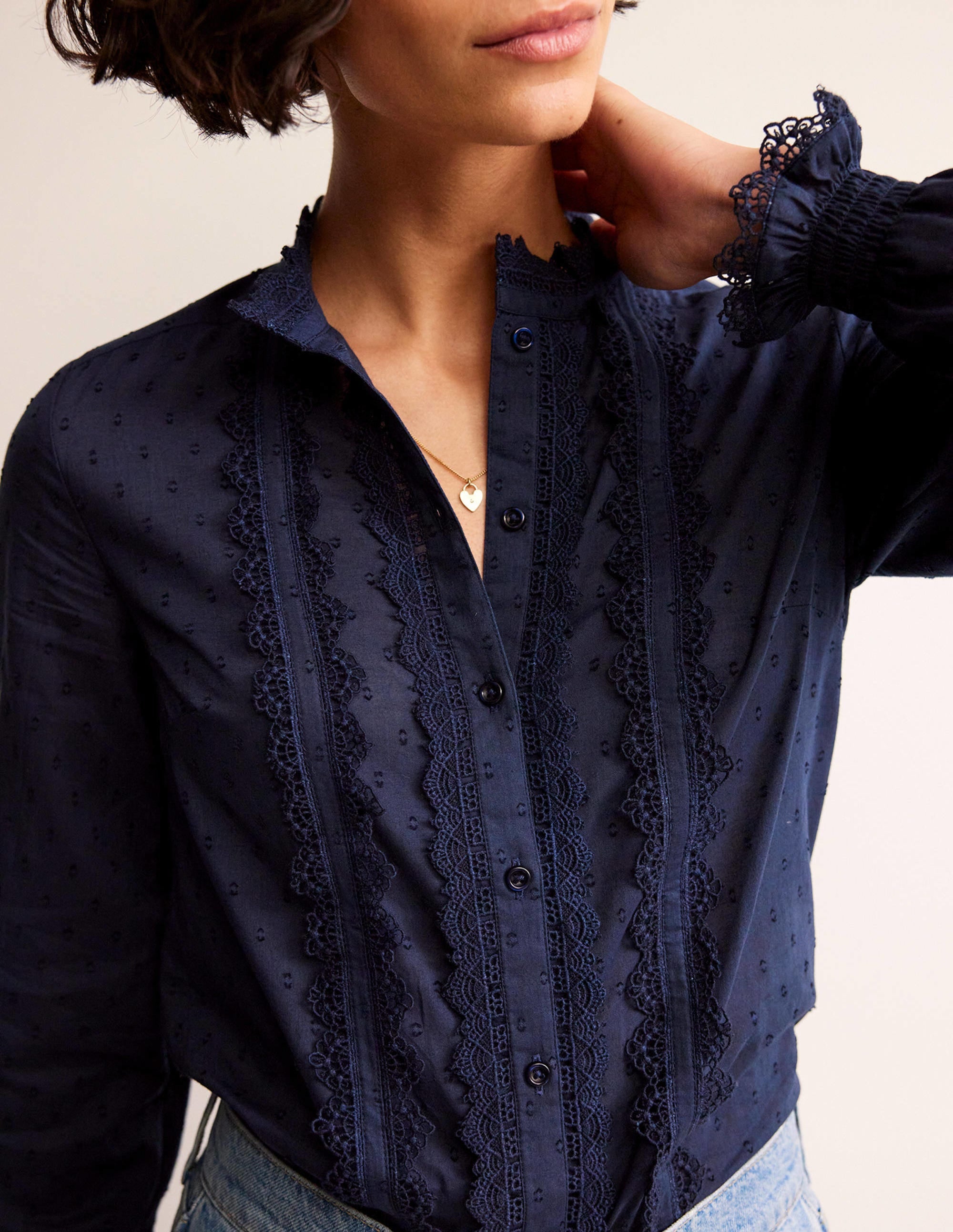 Romantic Textured Top-Navy - Image 2