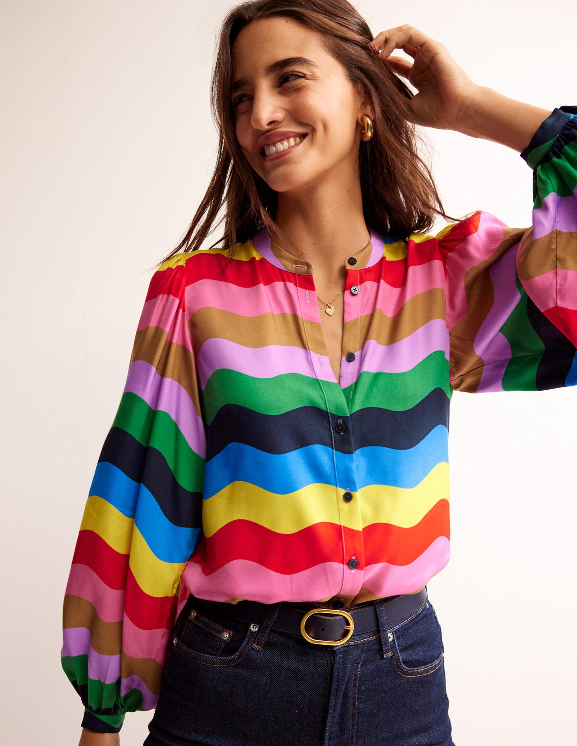 Blouson Sleeve Blouse-Multi, Rainbow Wave - Image 4