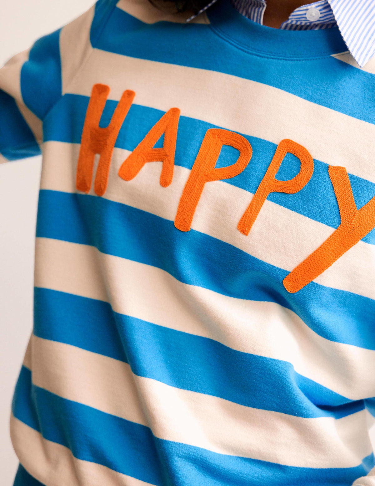 Hannah Embroidered Sweatshirt-Blue, Happy - Image 3