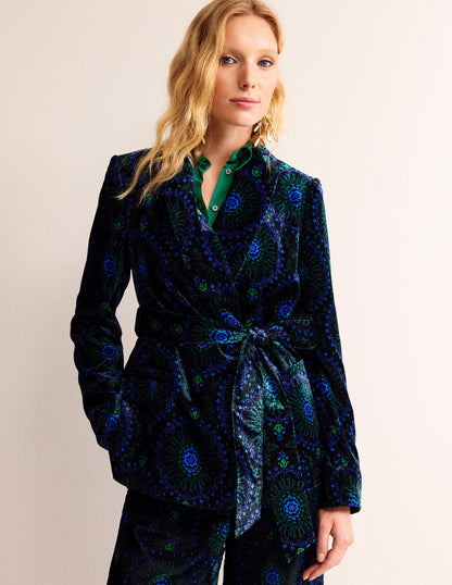 Tie-Waist Velvet Jacket-Black, Artizian Geo-2