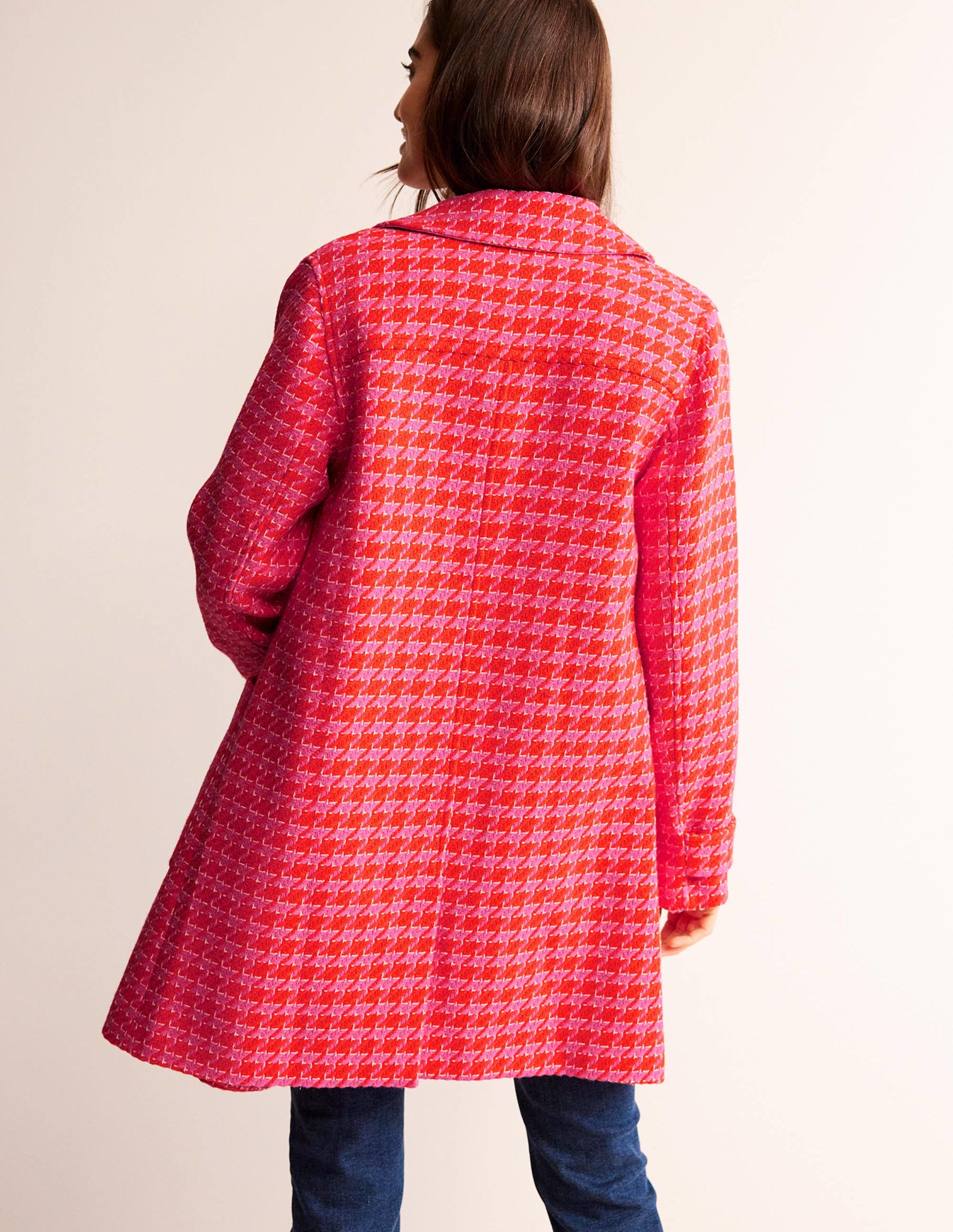 Button Checked Fitted Coat-Dogstooth - Image 4