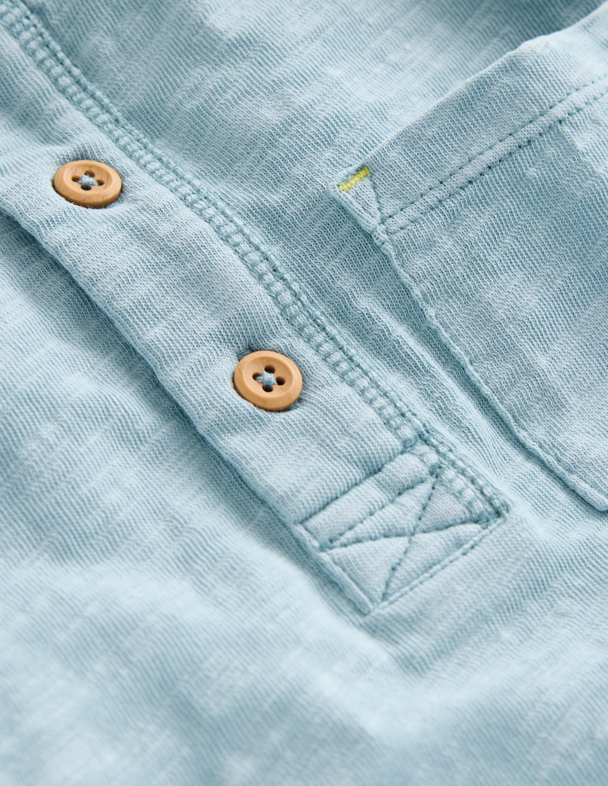 Washed Cotton Henley T-shirt-Vintage Blue-3