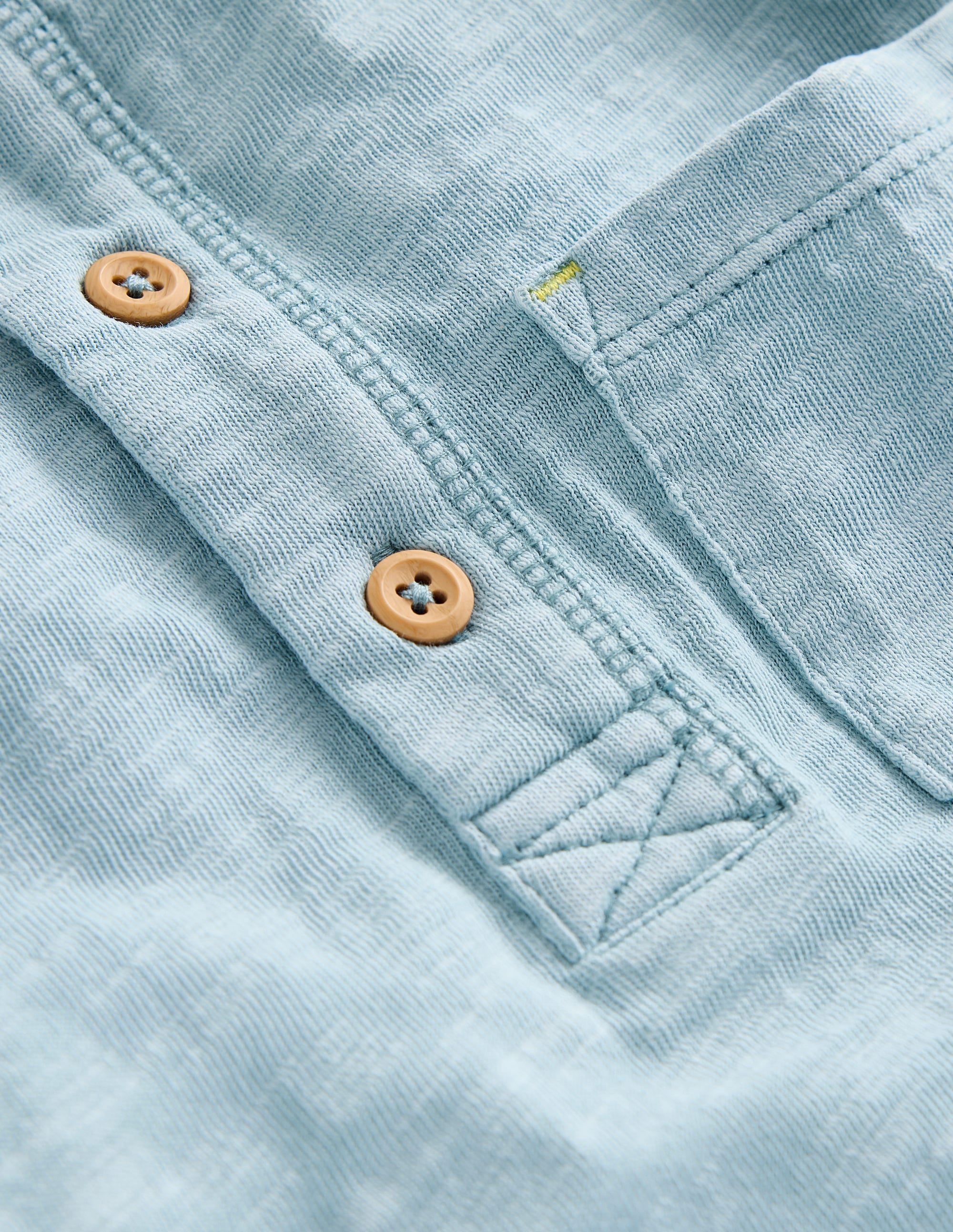 Washed Cotton Henley T-shirt-Vintage Blue - Image 3