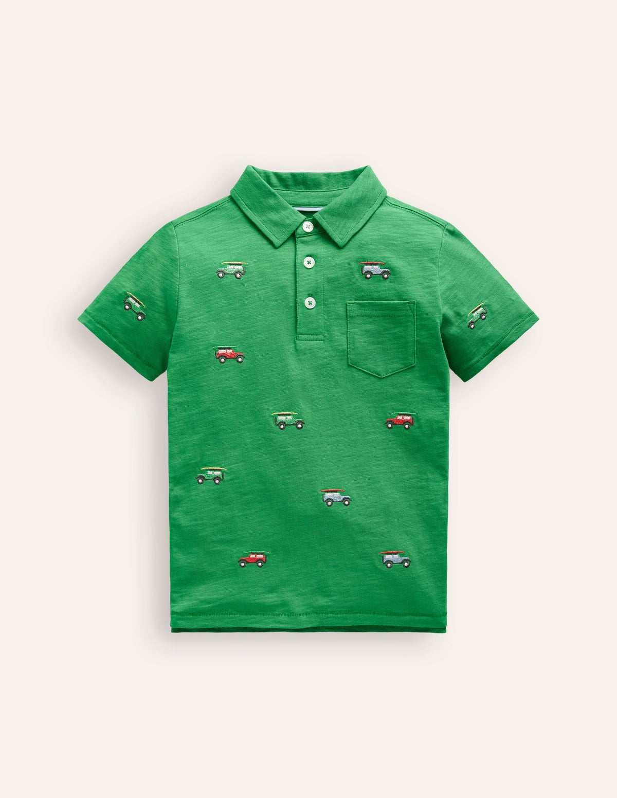 Embroidered Slub Polo Shirt-Shamrock Green Jeep-1