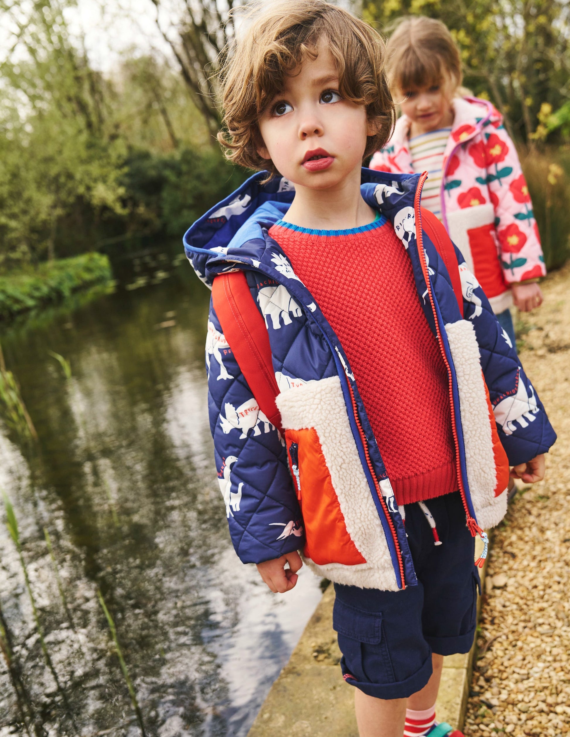 Borg Mix Jacket-College Navy Dino/ Borg Boden UK