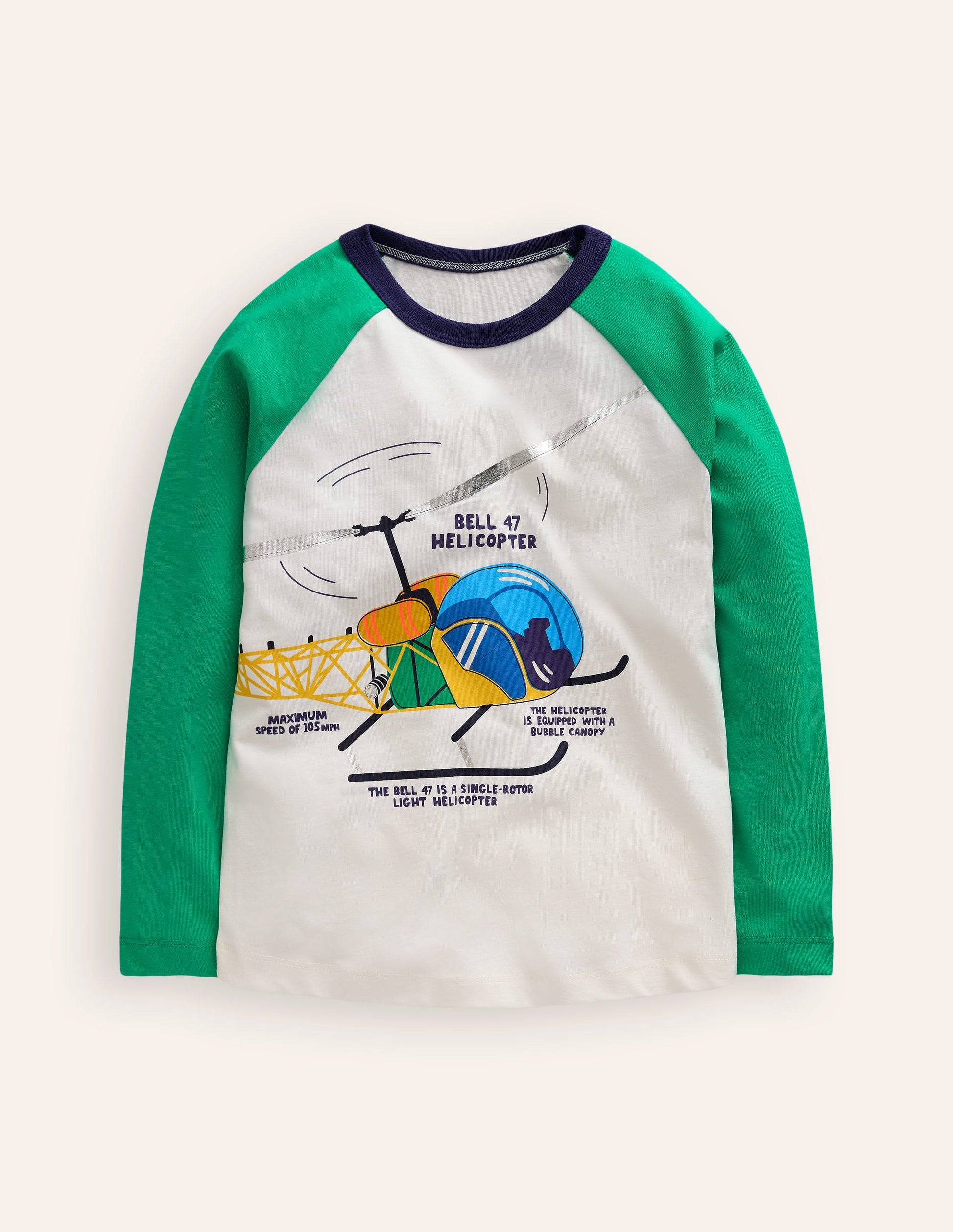 Printed Logo Raglan T-Shirt-Topaz Green Helicopter-1