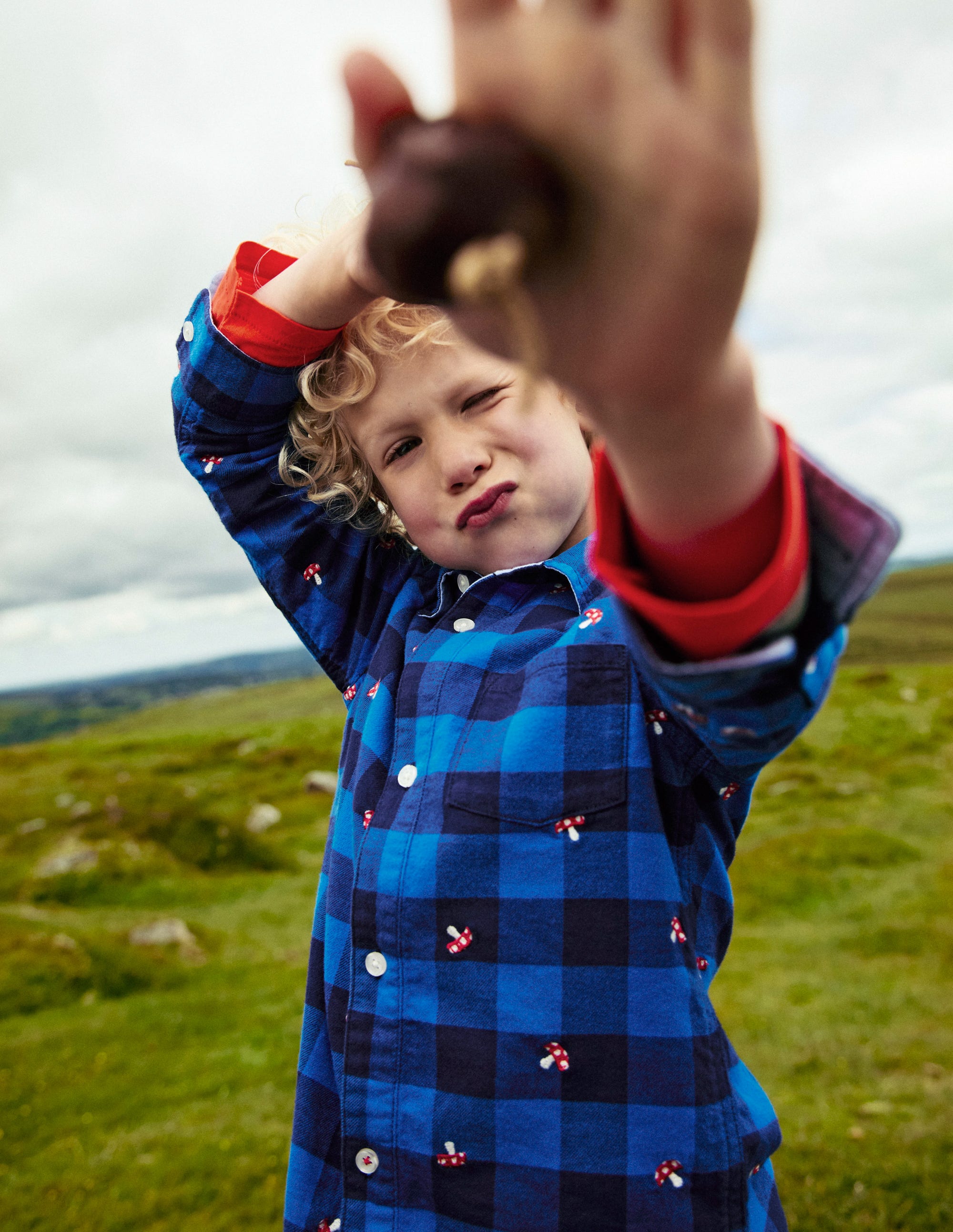 Cosy Cotton Check Shirt-Embroidered Toadstool Check - Image 6