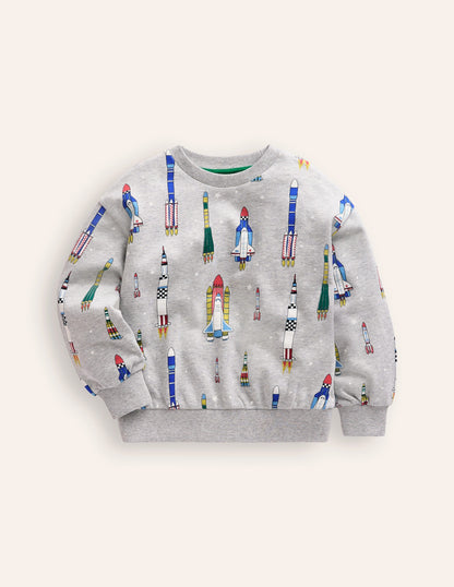 Printed Sweatshirt-Grey Marl Rockets-1