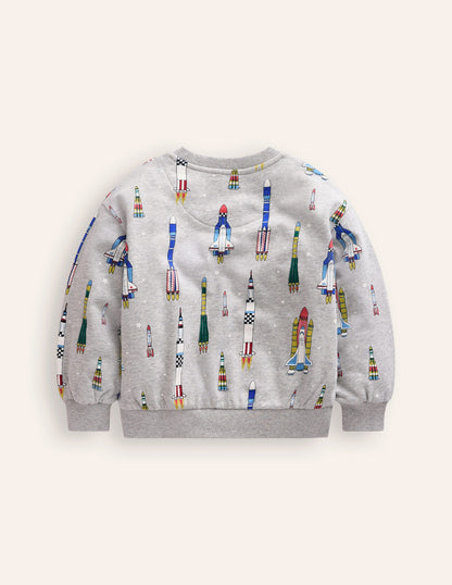 Printed Sweatshirt-Grey Marl Rockets-2