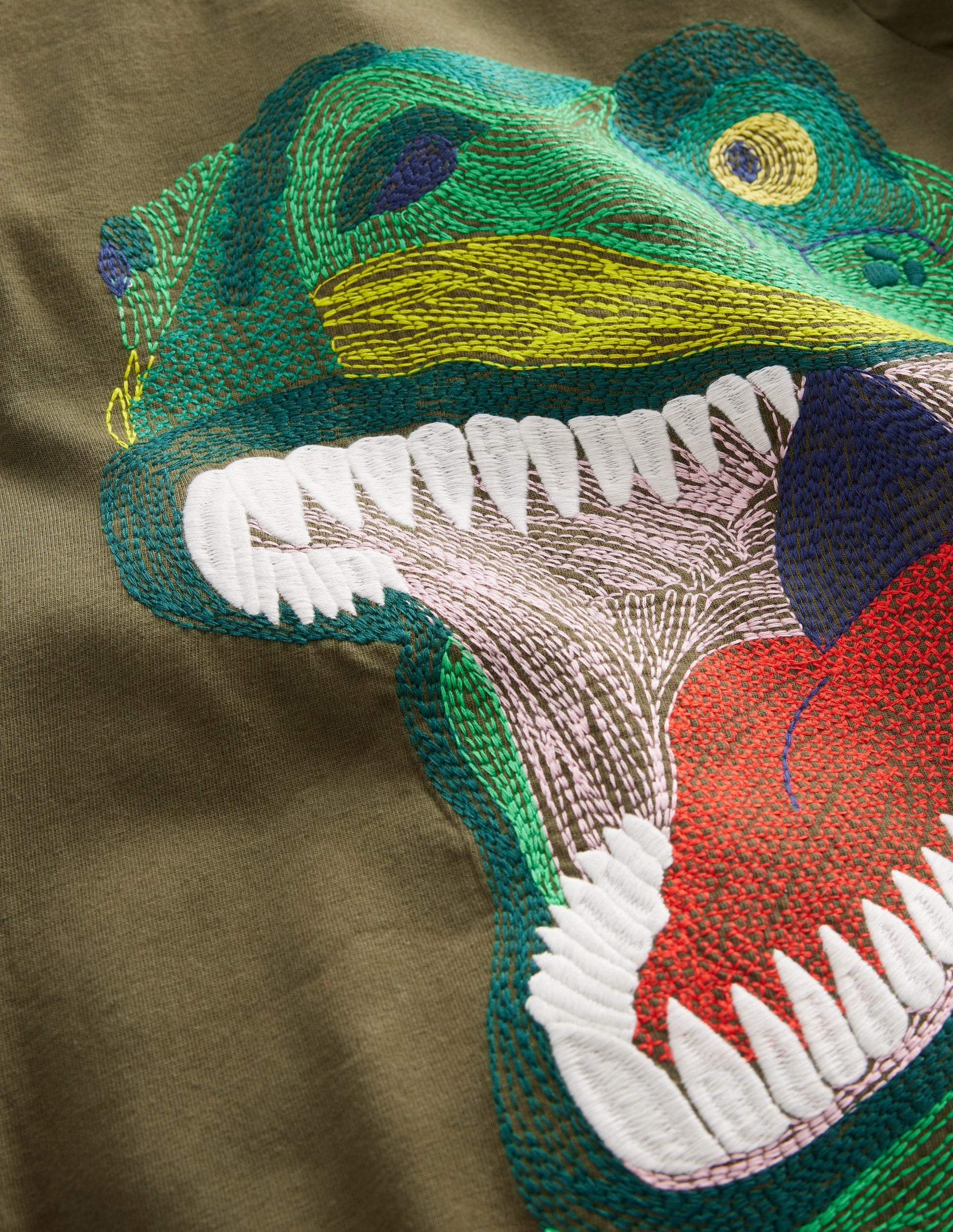 Applique Mock Sleeve T-Shirt-Classic Khaki Dino-3