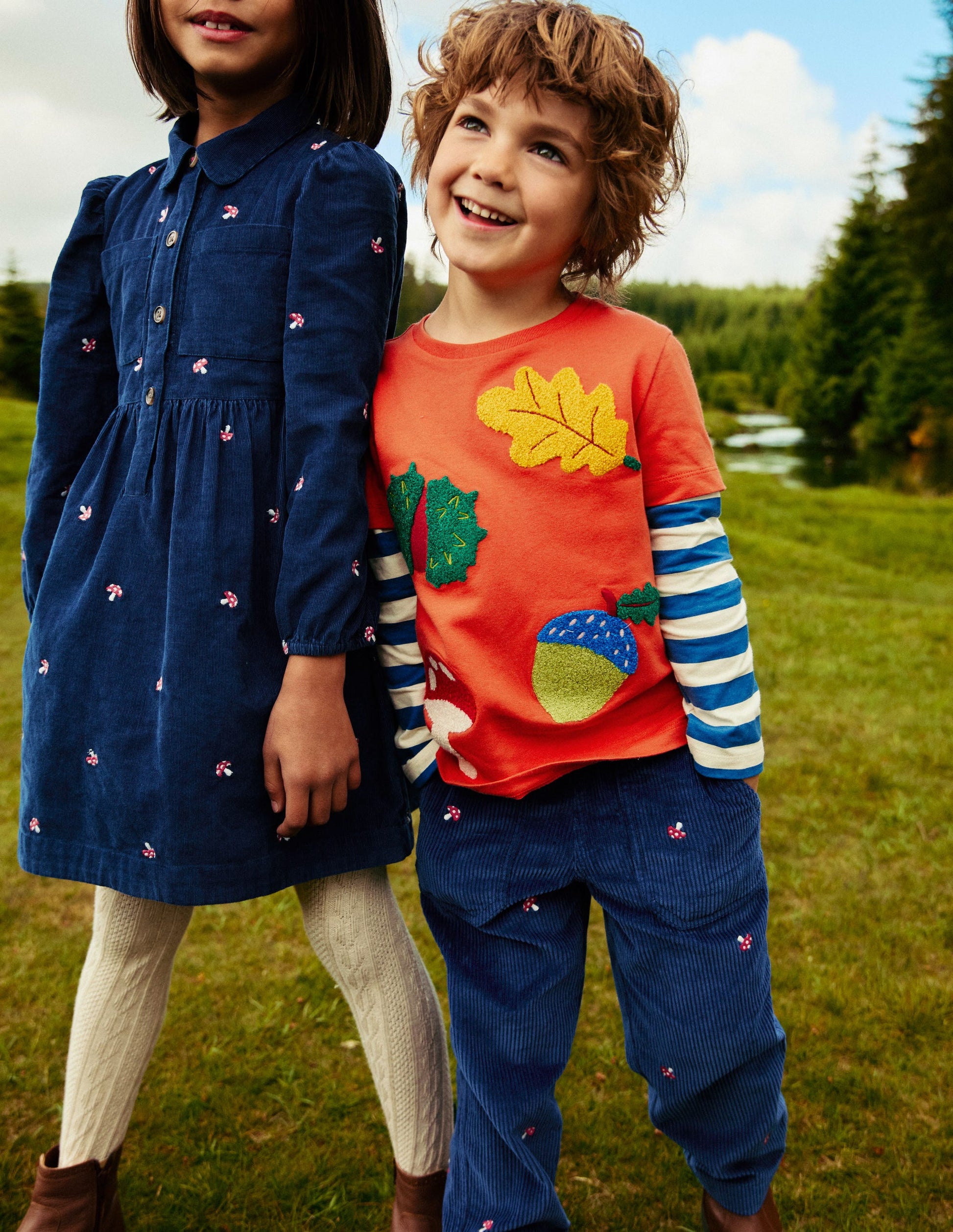 Applique Mock Sleeve T-Shirt-Autumn Maple Orange-4