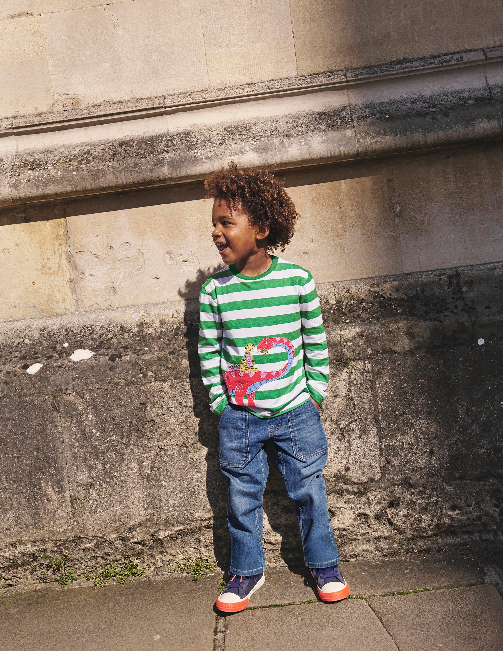 Front & Back Appliqué T-shirt-Shamrock Green Dino Family - Image 4