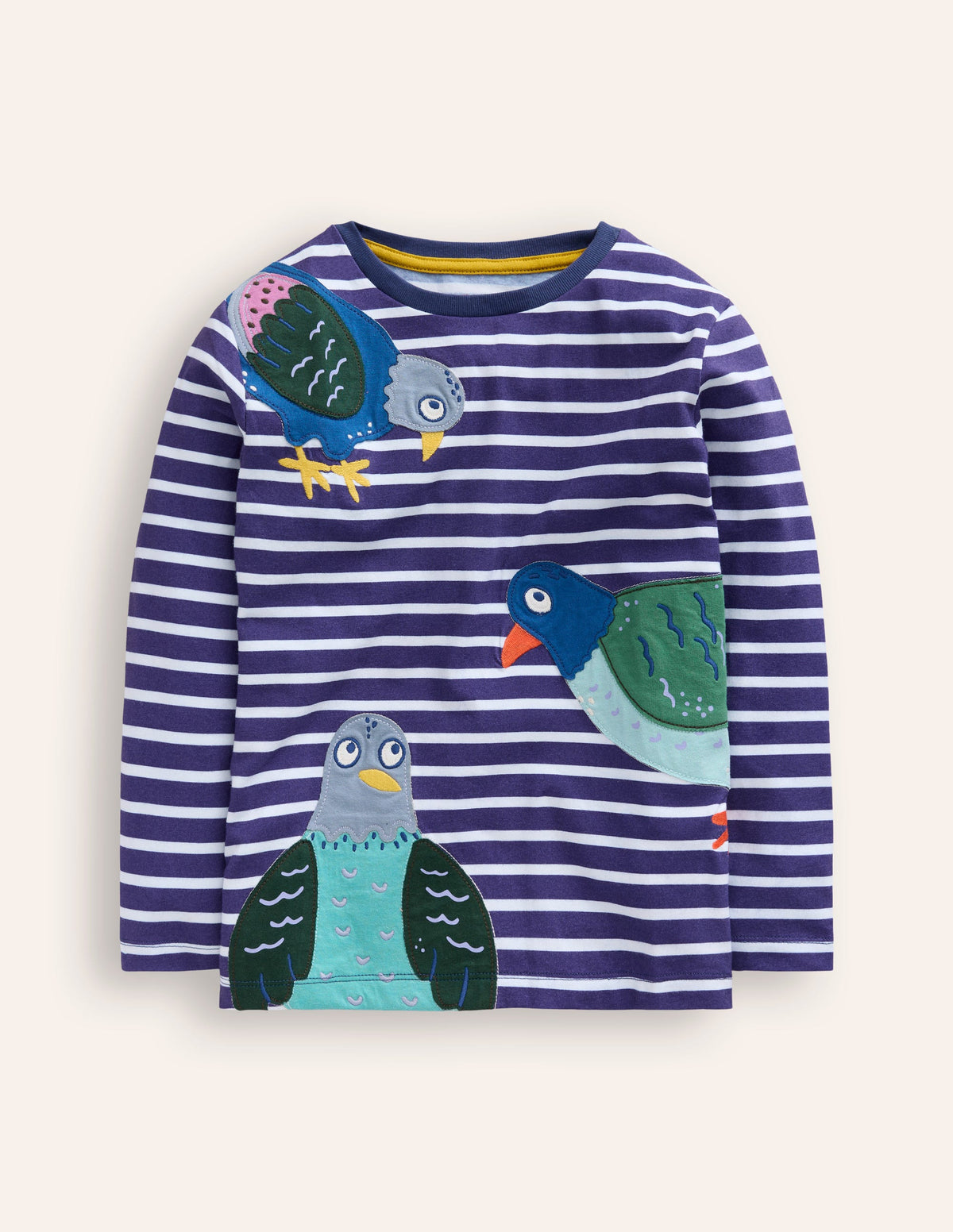Appliqué T-shirt-Denim Blue and Ivory Pigeons - Image 3