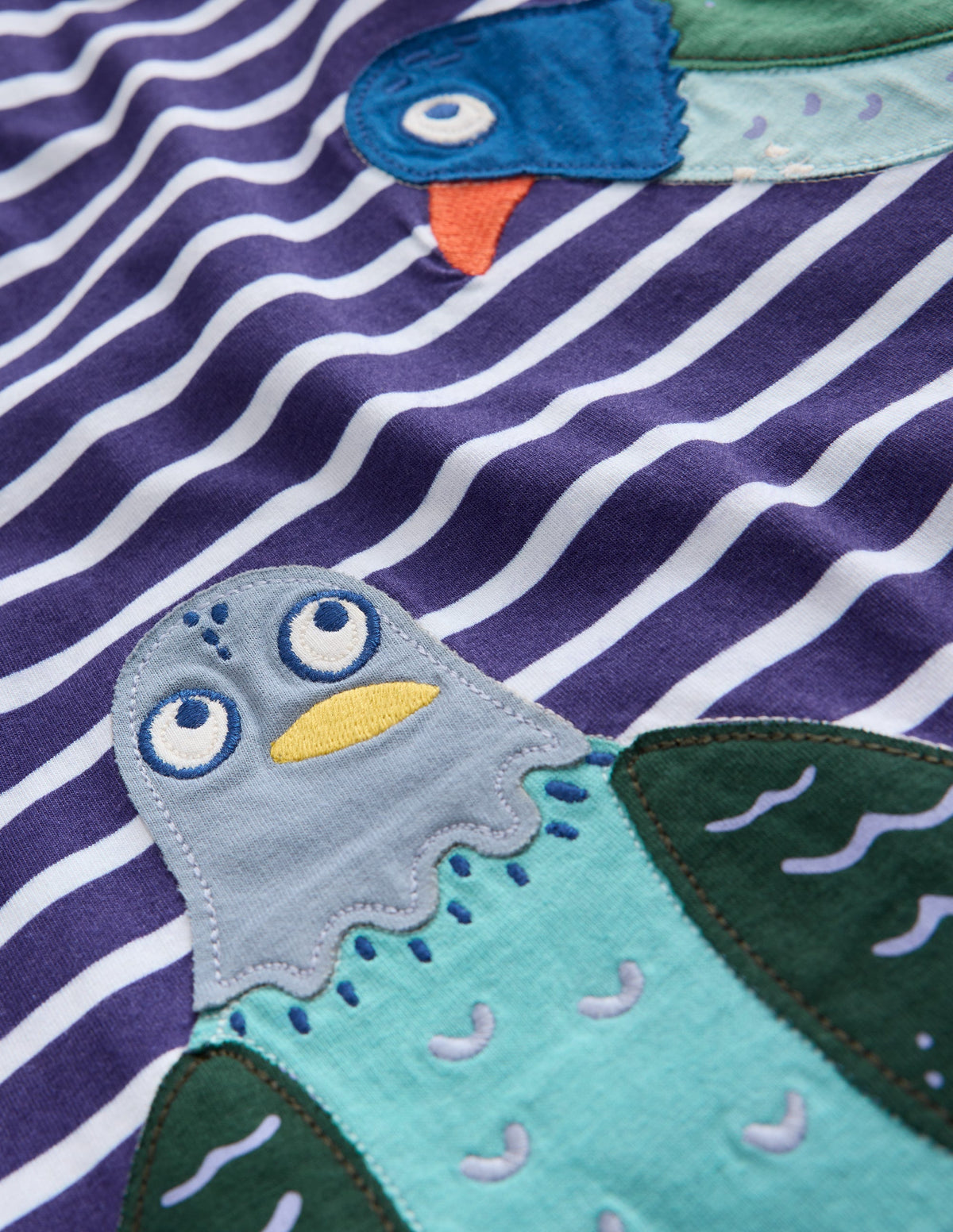 Appliqué T-shirt-Denim Blue and Ivory Pigeons - Image 5