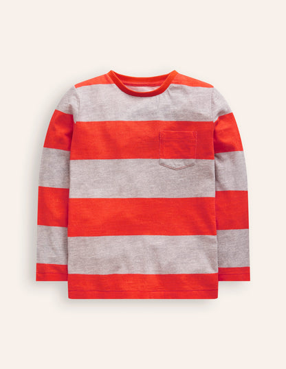 Everyday Long Sleeve T-Shirt-Grey Marl/ Firecracker Red-1
