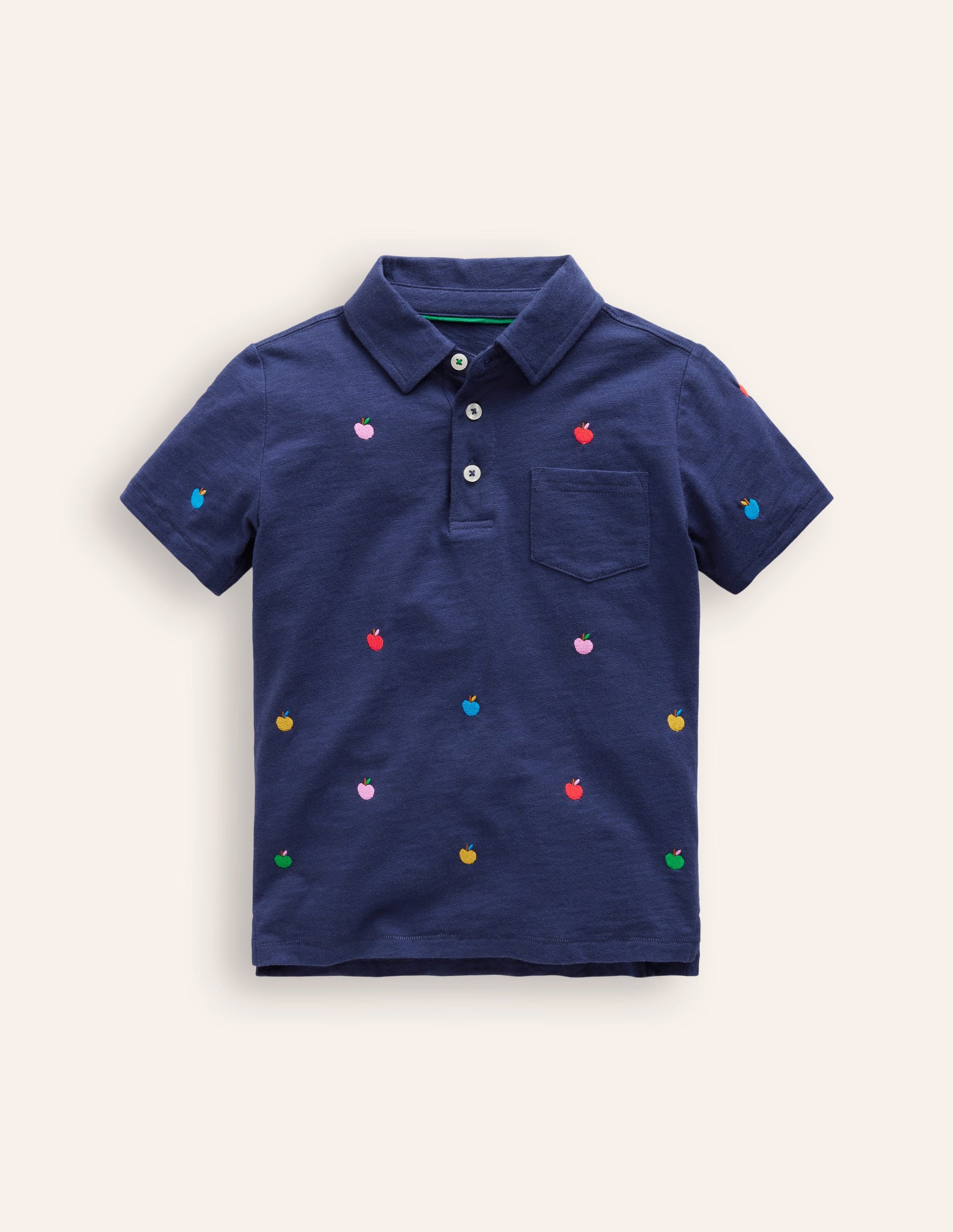 Embroidered Slub Polo Shirt-College Navy Apples-3