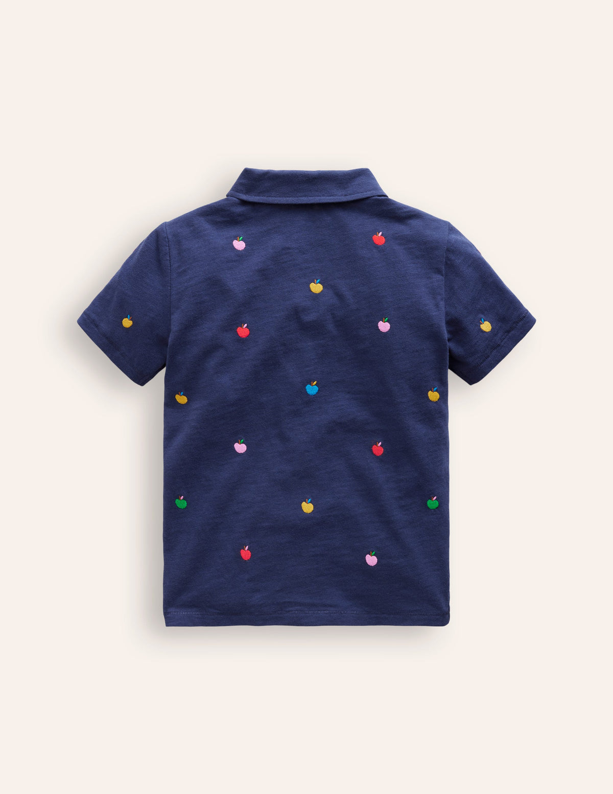 Embroidered Slub Polo Shirt-College Navy Apples - Image 4