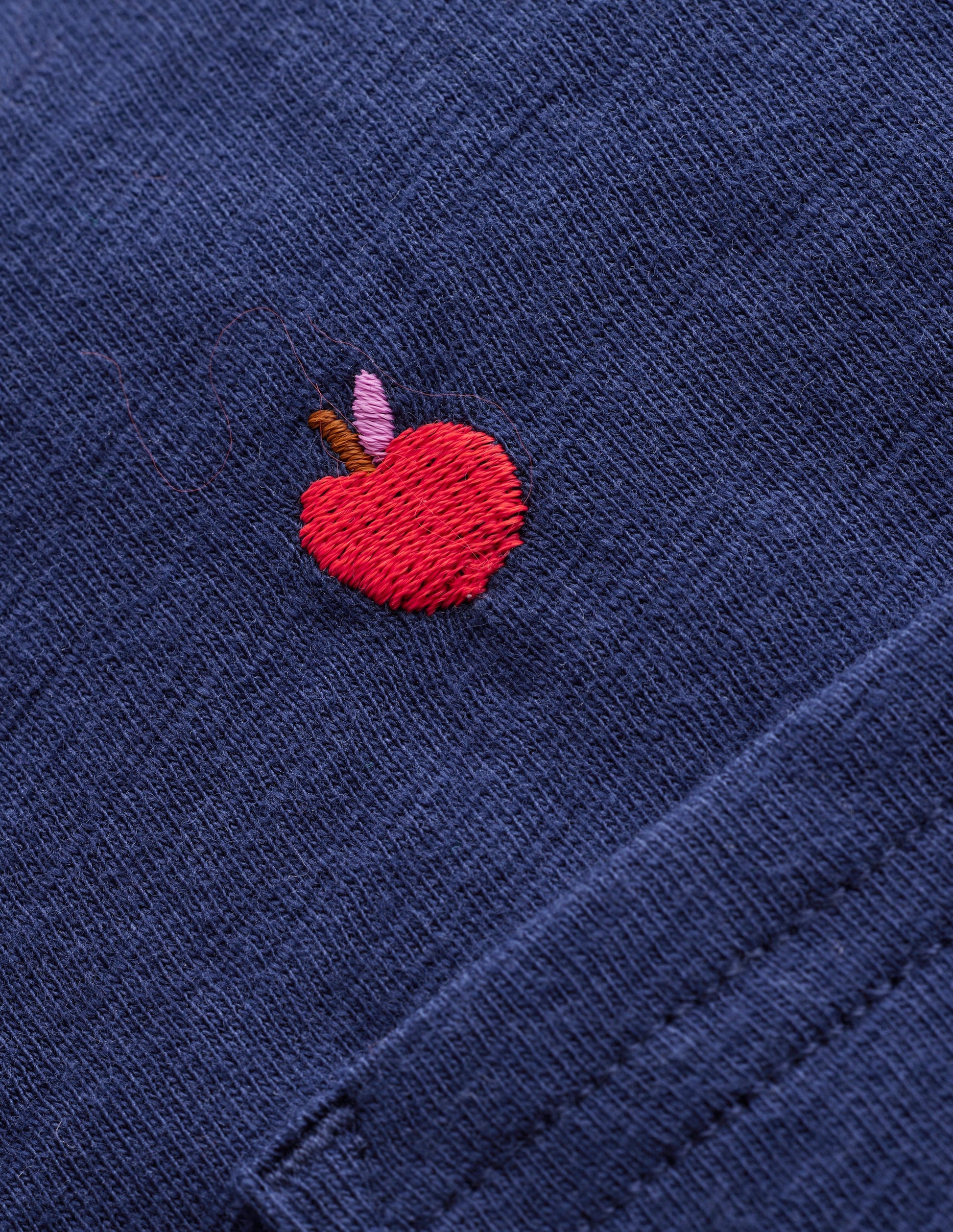 Embroidered Slub Polo Shirt-College Navy Apples-5
