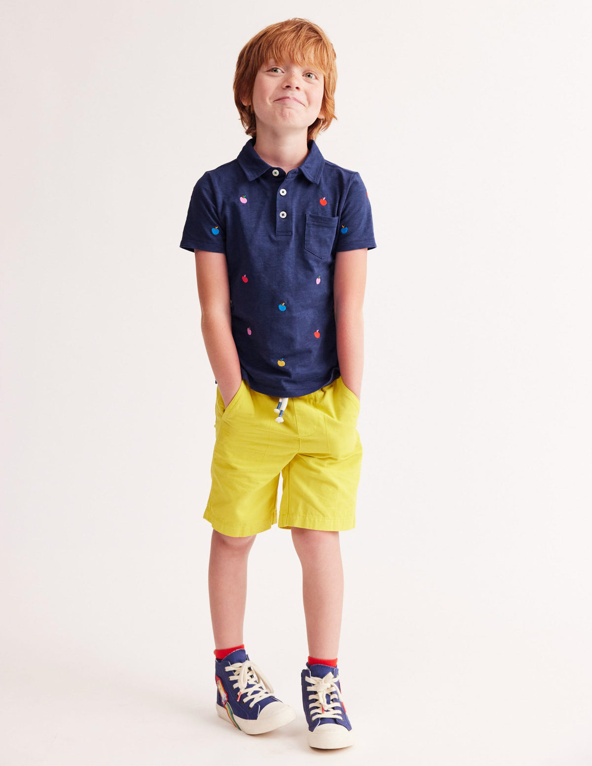 Embroidered Slub Polo Shirt-College Navy Apples - Image 7