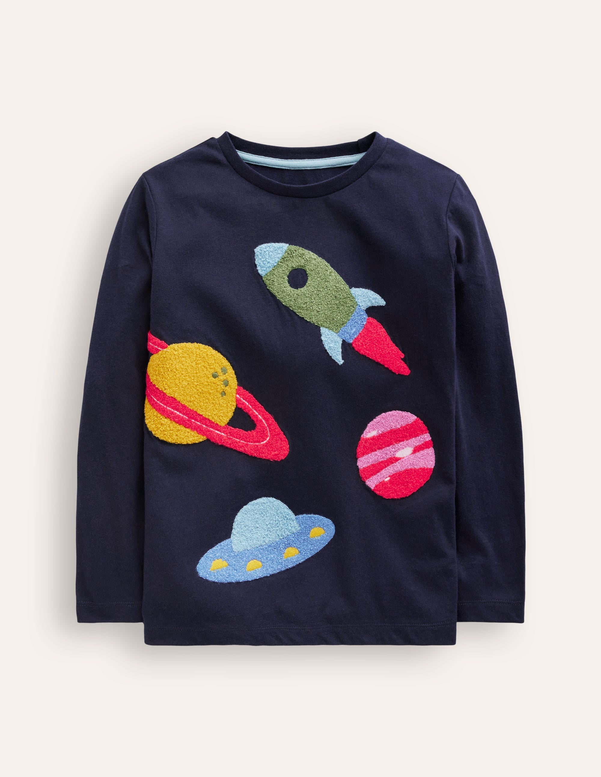 Boucle Detail T-shirt-College Navy Planets - Image 1