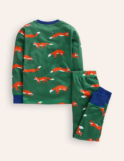 Snug Long John Pyjamas-Jewel Green Foxes-2
