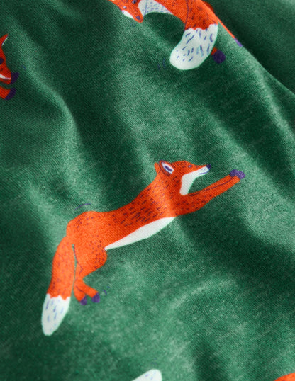 Snug Long John Pyjamas-Jewel Green Foxes-3