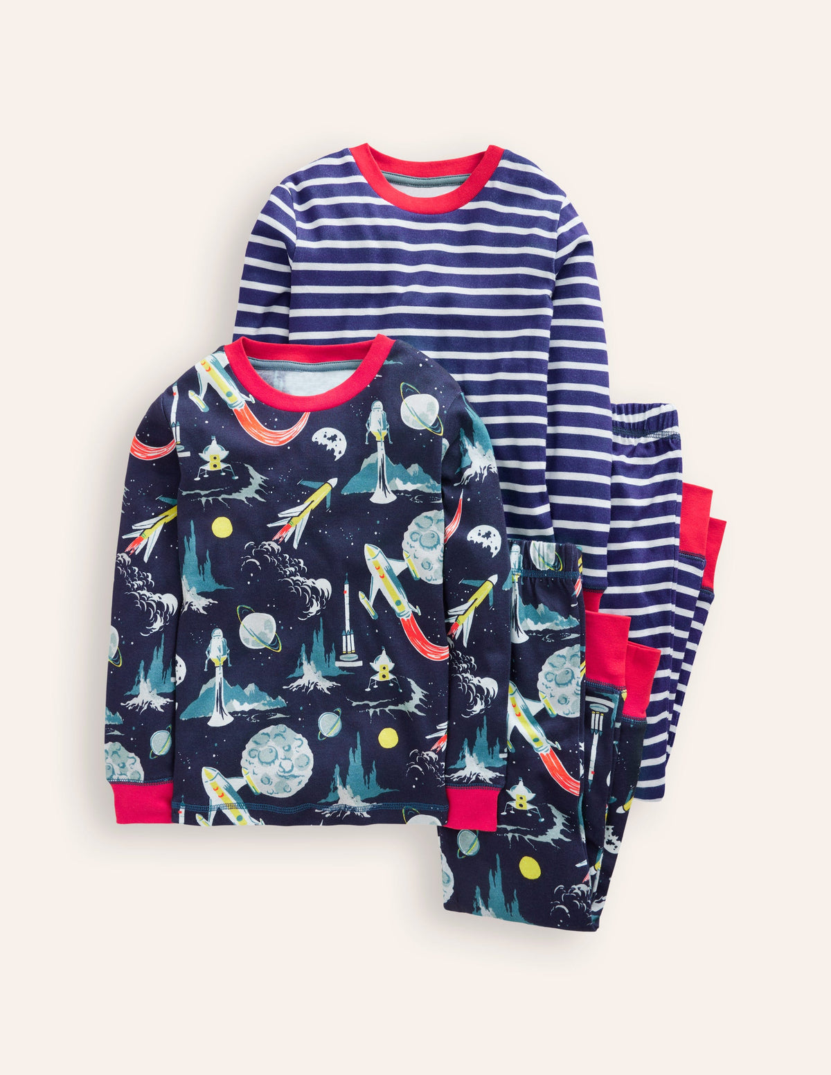 Snug Twin Pack Pyjamas-Grey Space and Navy Stripe-1