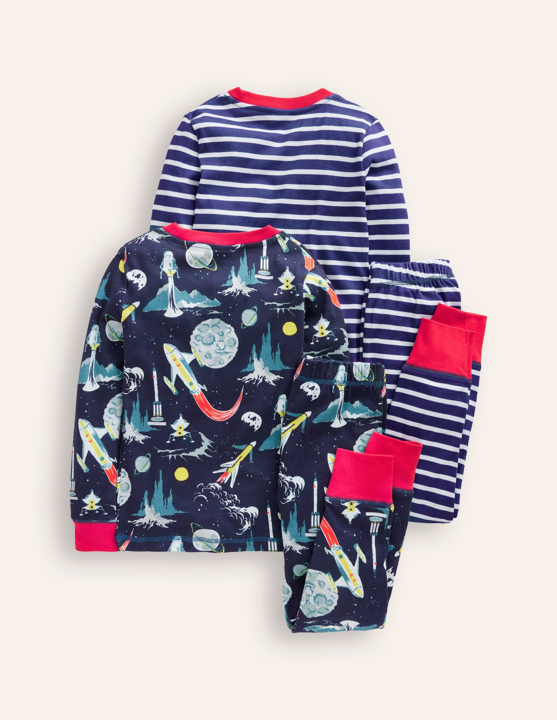 Snug Twin Pack Pyjamas-Grey Space and Navy Stripe-2
