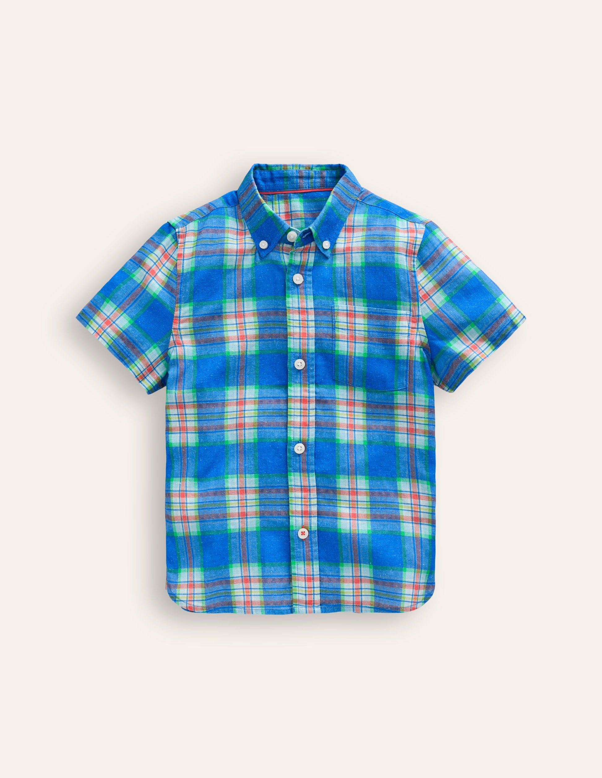 Cotton Linen Shirt-Blue/ Green Check-1