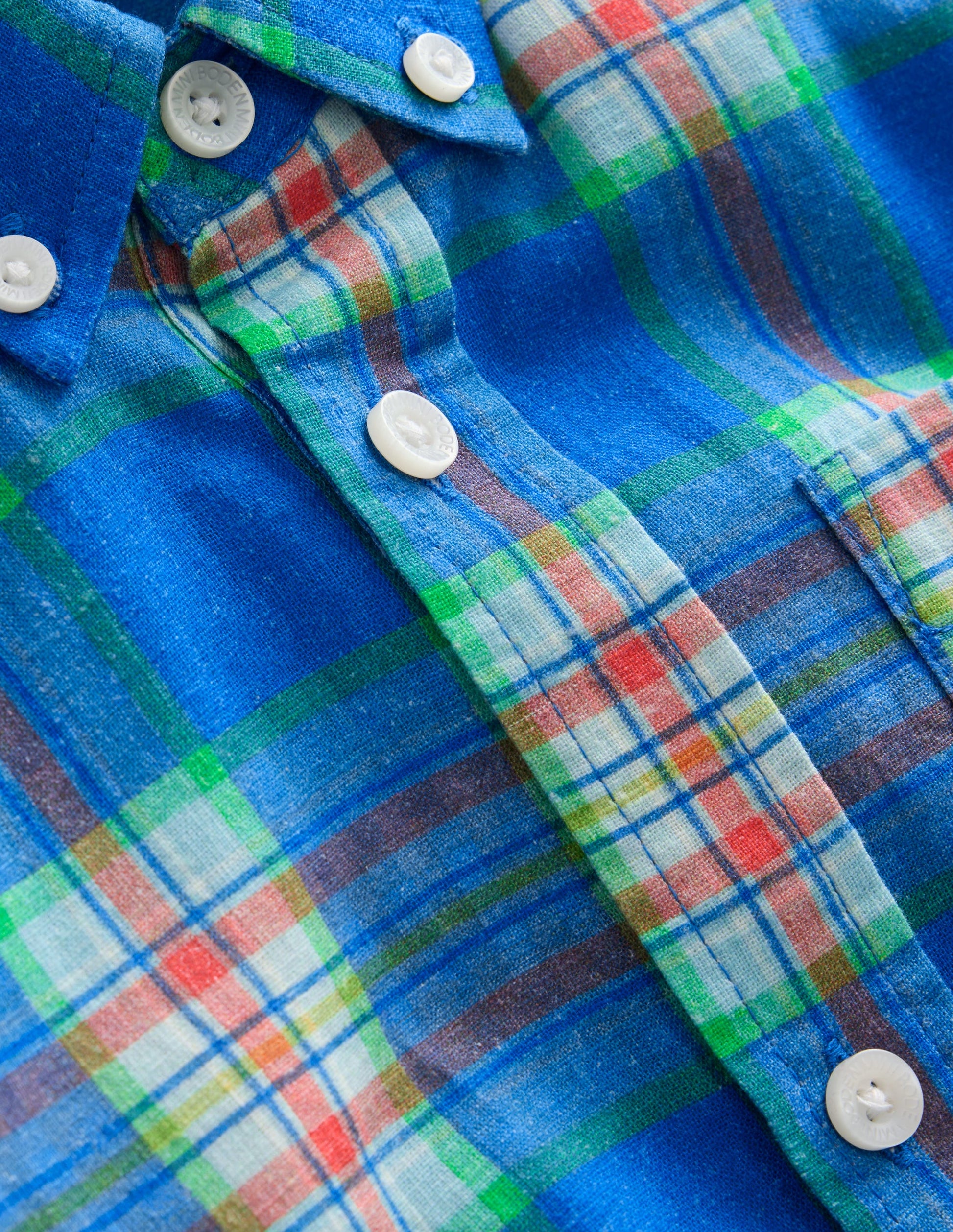 Cotton Linen Shirt-Blue/ Green Check-3