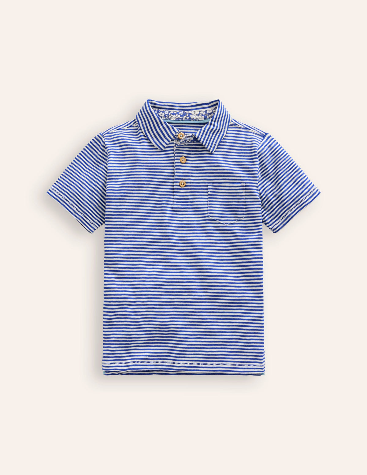 Slub Polo Shirt-Sapphire Blue/ Vanilla Pod - Image 1